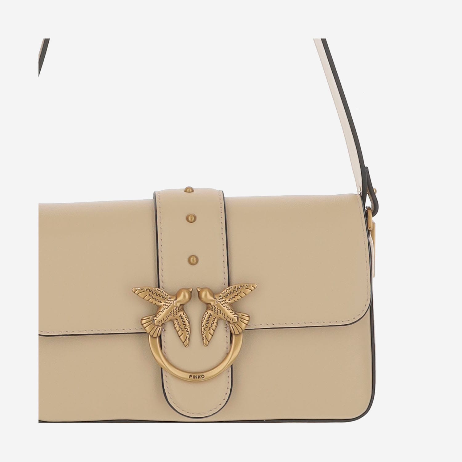 Pinko Mini Love Slouchy Shoulder Bag In Q Beige Grigio Fumo Antique Gold