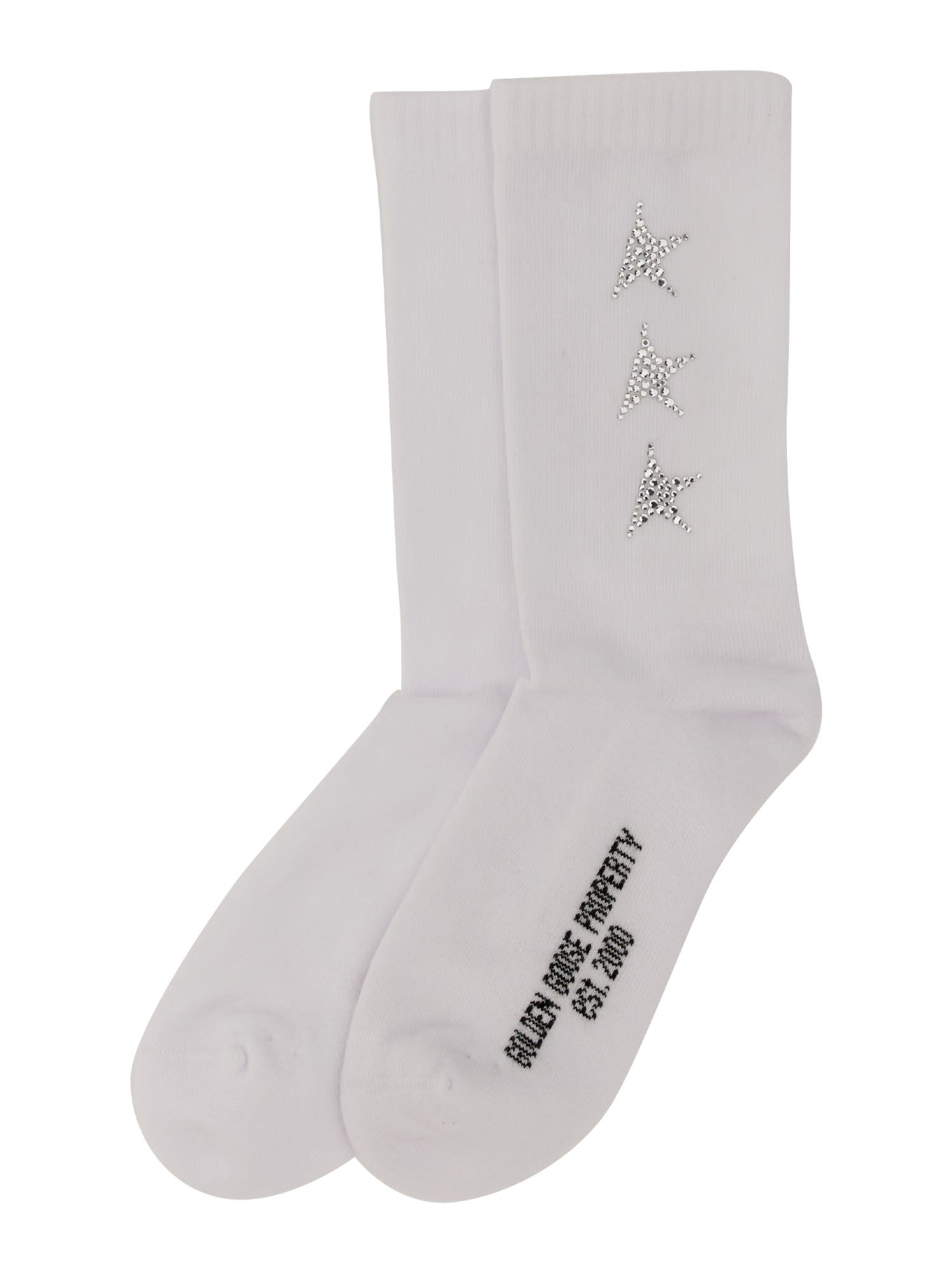 Golden Goose Side Rhinestone Star Socks In Blue
