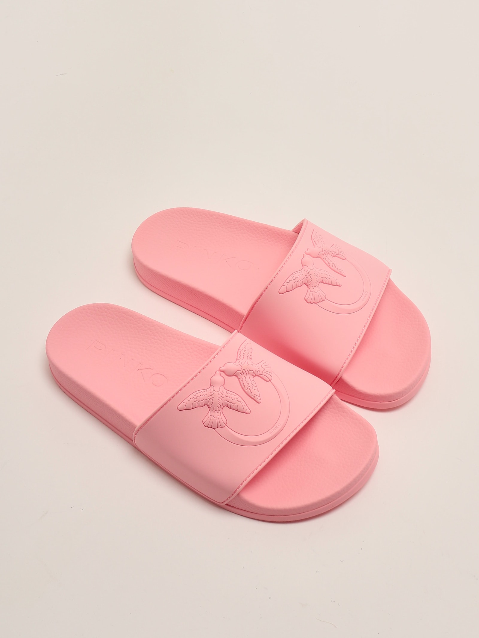 Pinko Rubberized Slippers With Love Birds Logo Band