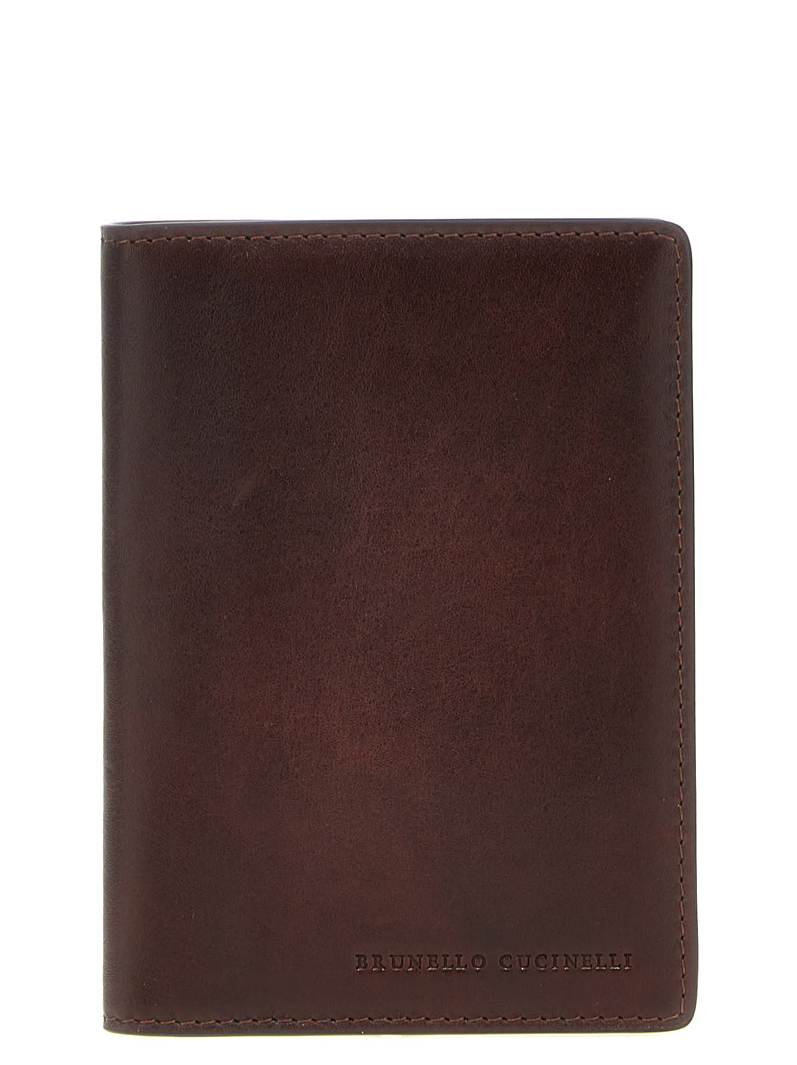 Brunello Cucinelli Leather Passport Holder In Bordeaux