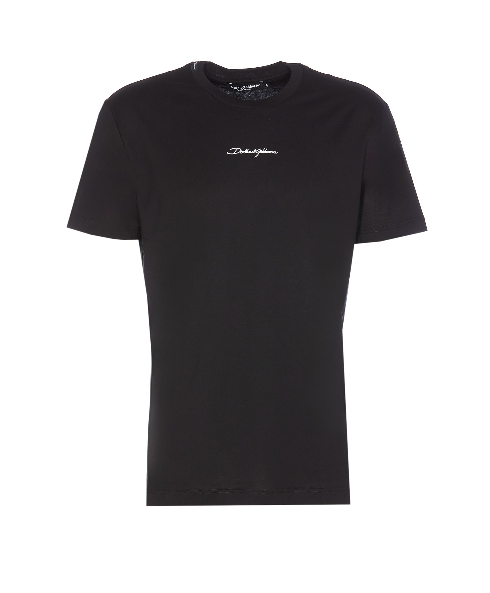 Dolce & Gabbana Black Crewneck T-shirt With Signature Logo In Cotton Man In Black
