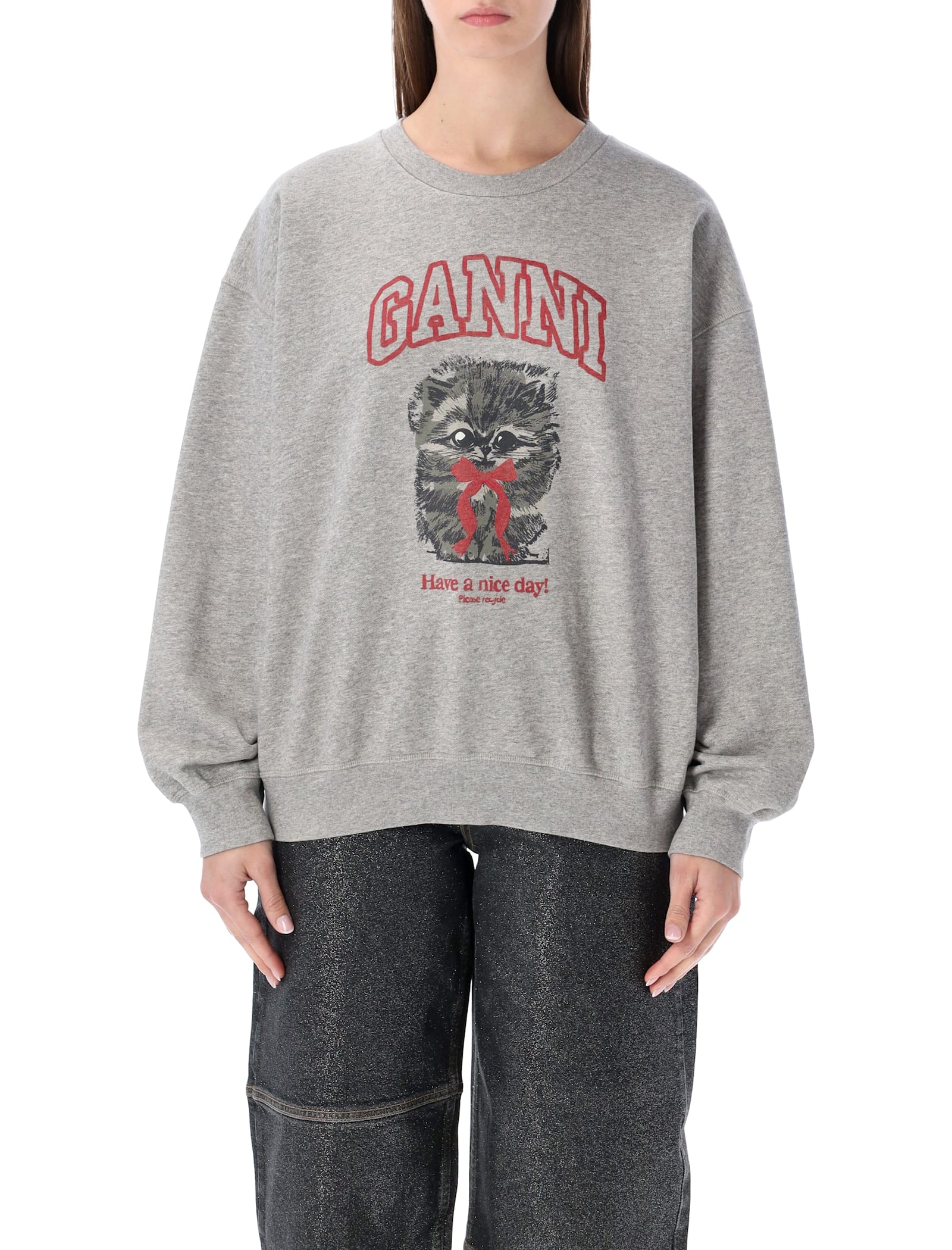 Ganni Women Margot Kitty Organic Cotton Sweatshirt In Gray