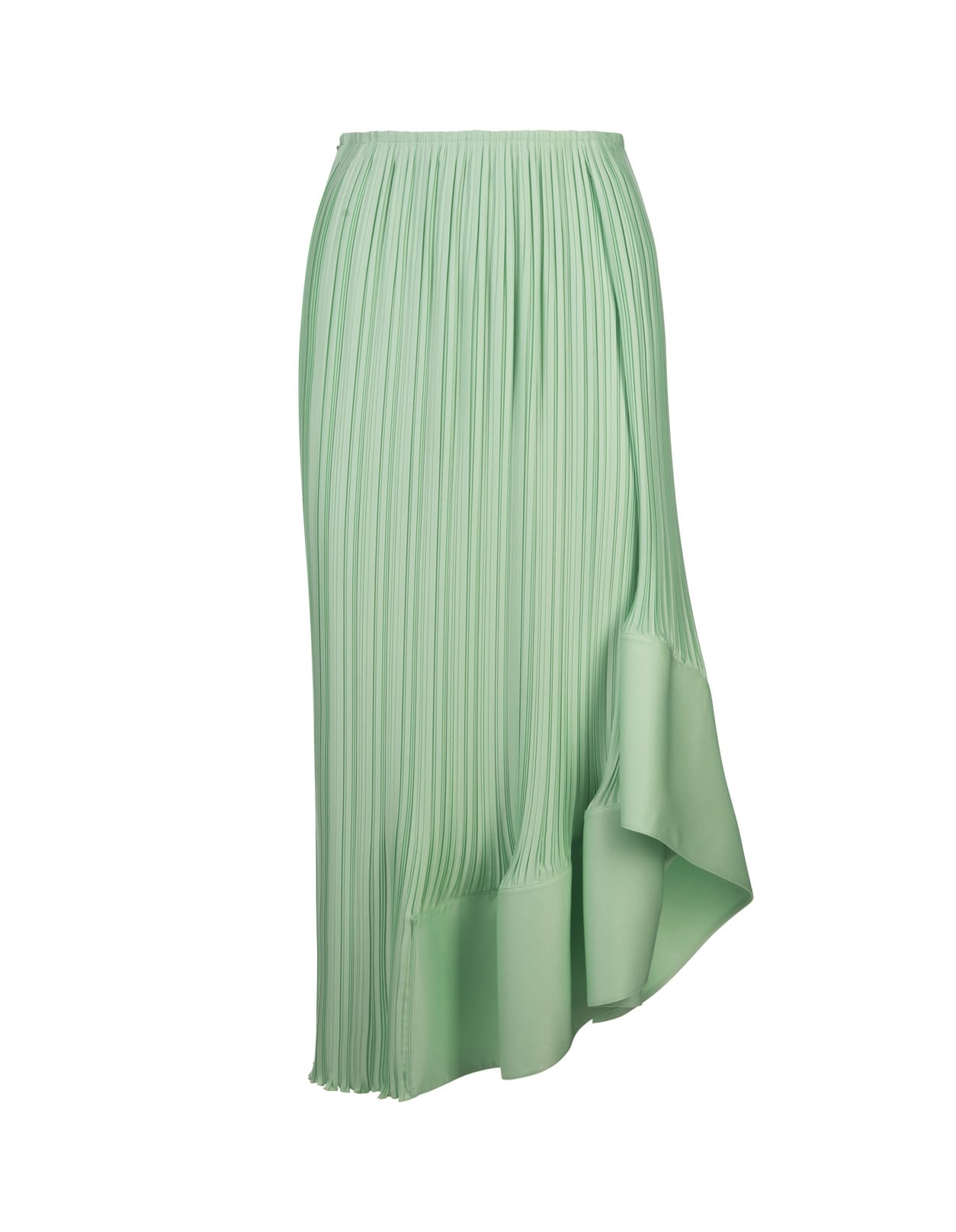 Green Satin Asymmetrical Midi Skirt