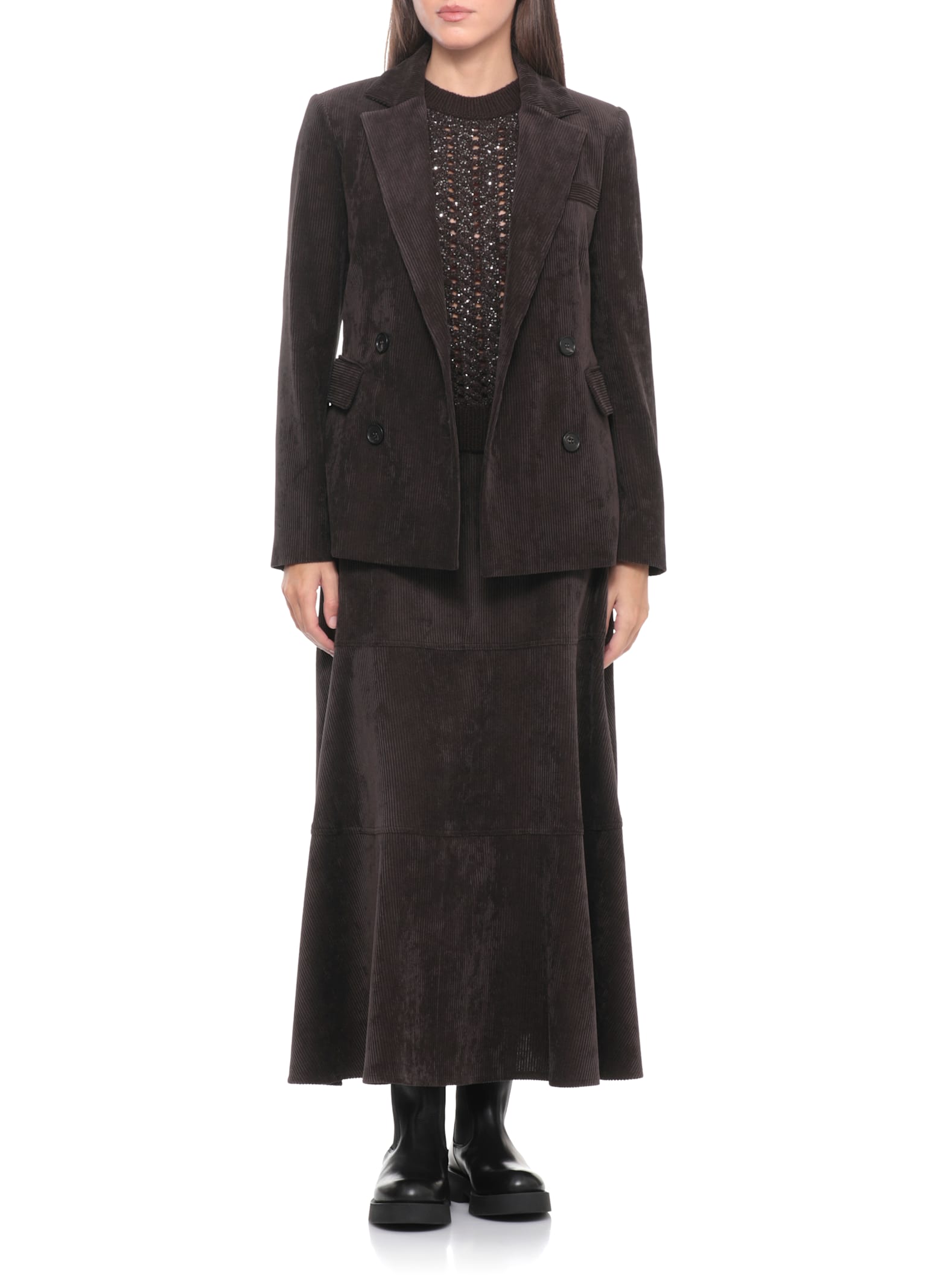 D Exterior Sequin-embellished Open-knit Sweater In Brown