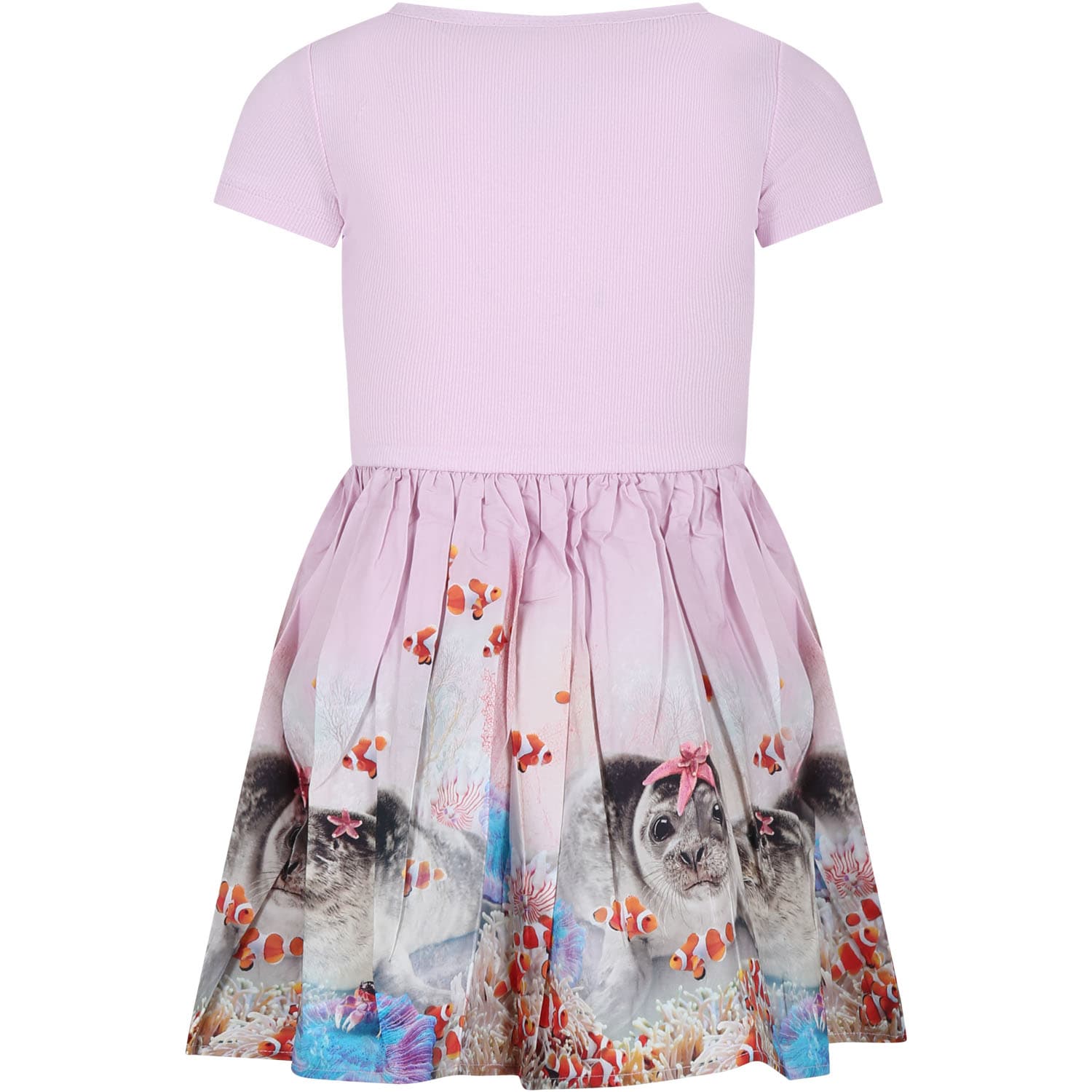 Shop Molo Pink Dress For Girl Seal Print