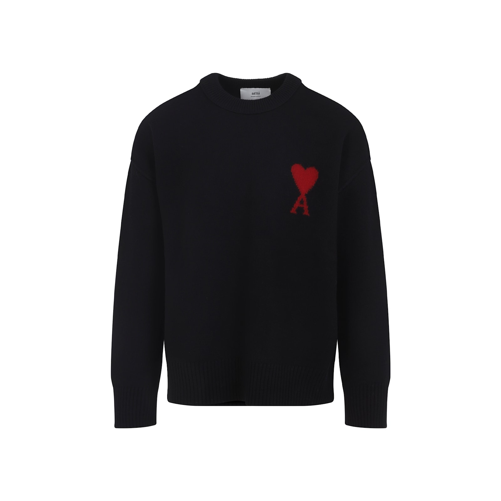 Ami Alexandre Mattiussi Ami Felted Wool Sweater With Heart And Logo Detail In Black
