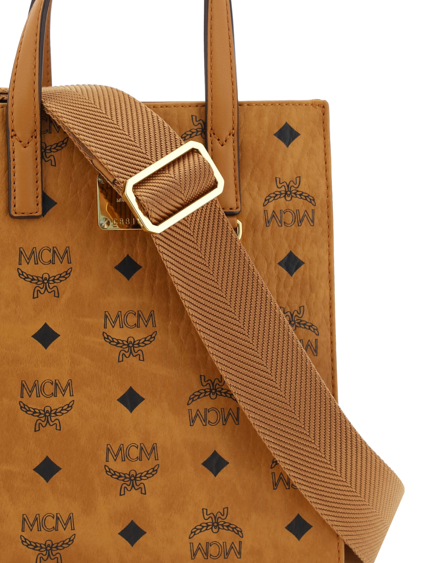 Shop Mcm Aren Mini Tote Handbag In Buff
