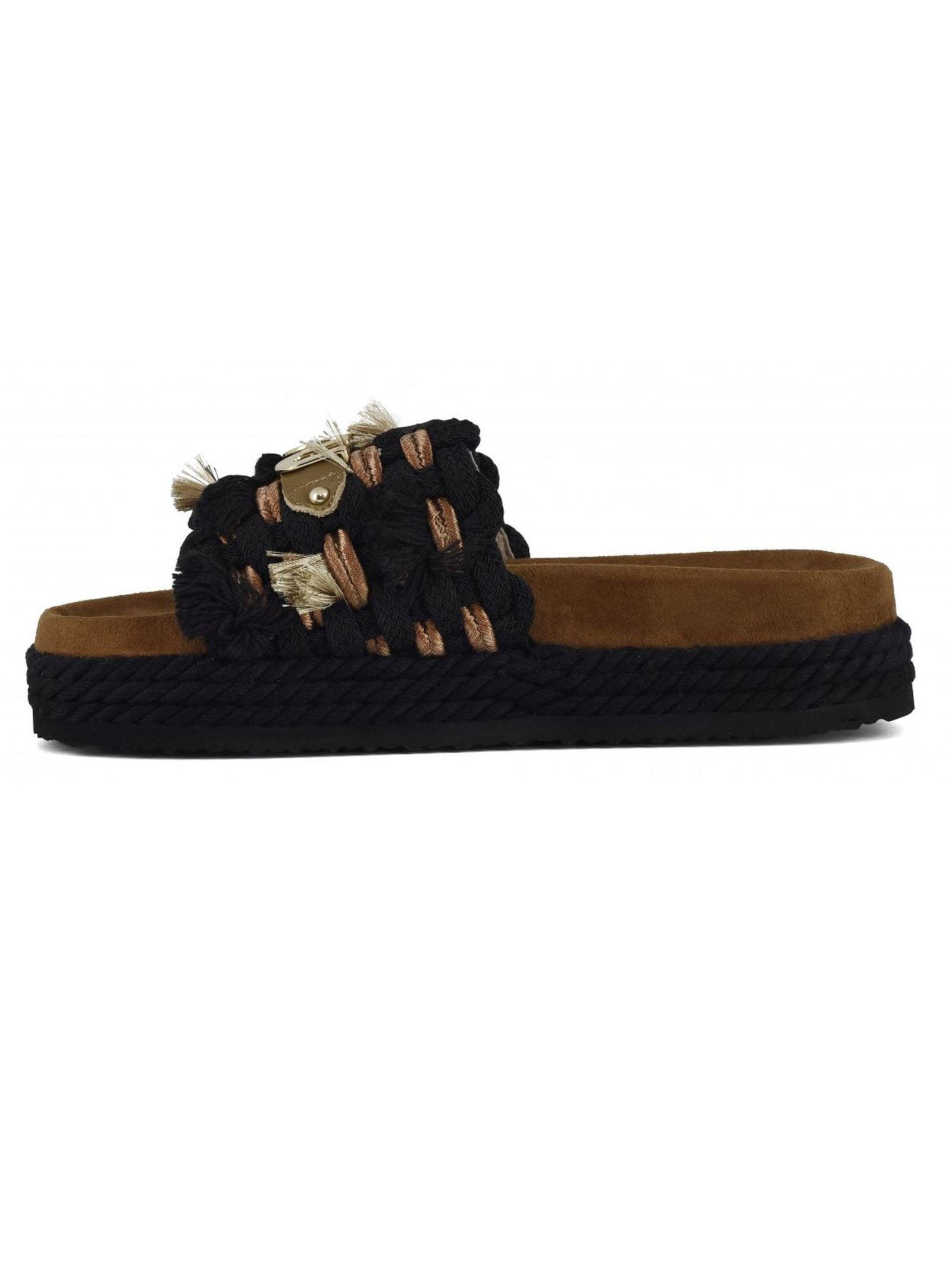 Shop Mou Monoband Rope Sandal Fringes In Black