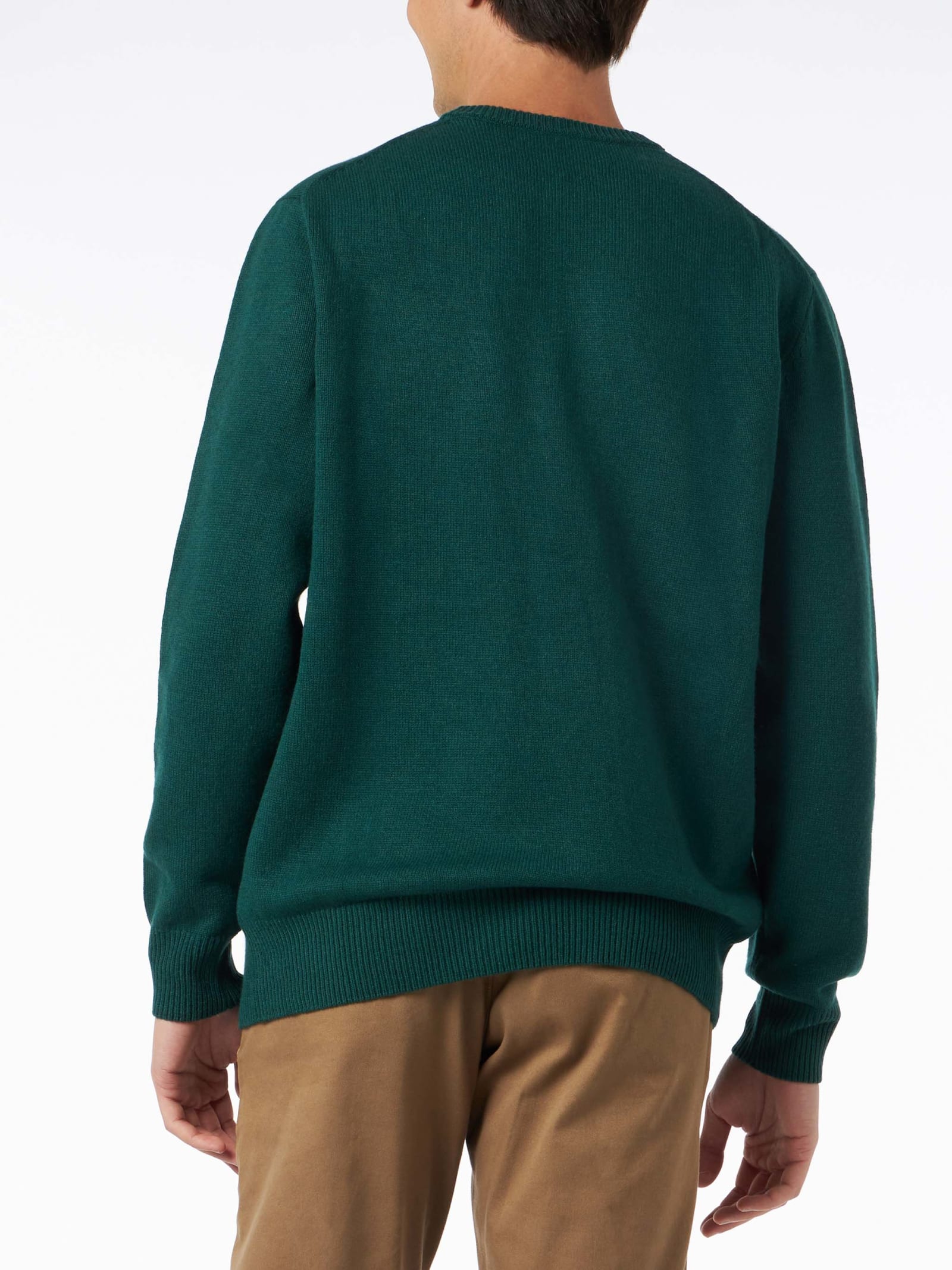 Mc2 Saint Barth Man Crewneck Green Sweater With St. Barth Embroidery In Green