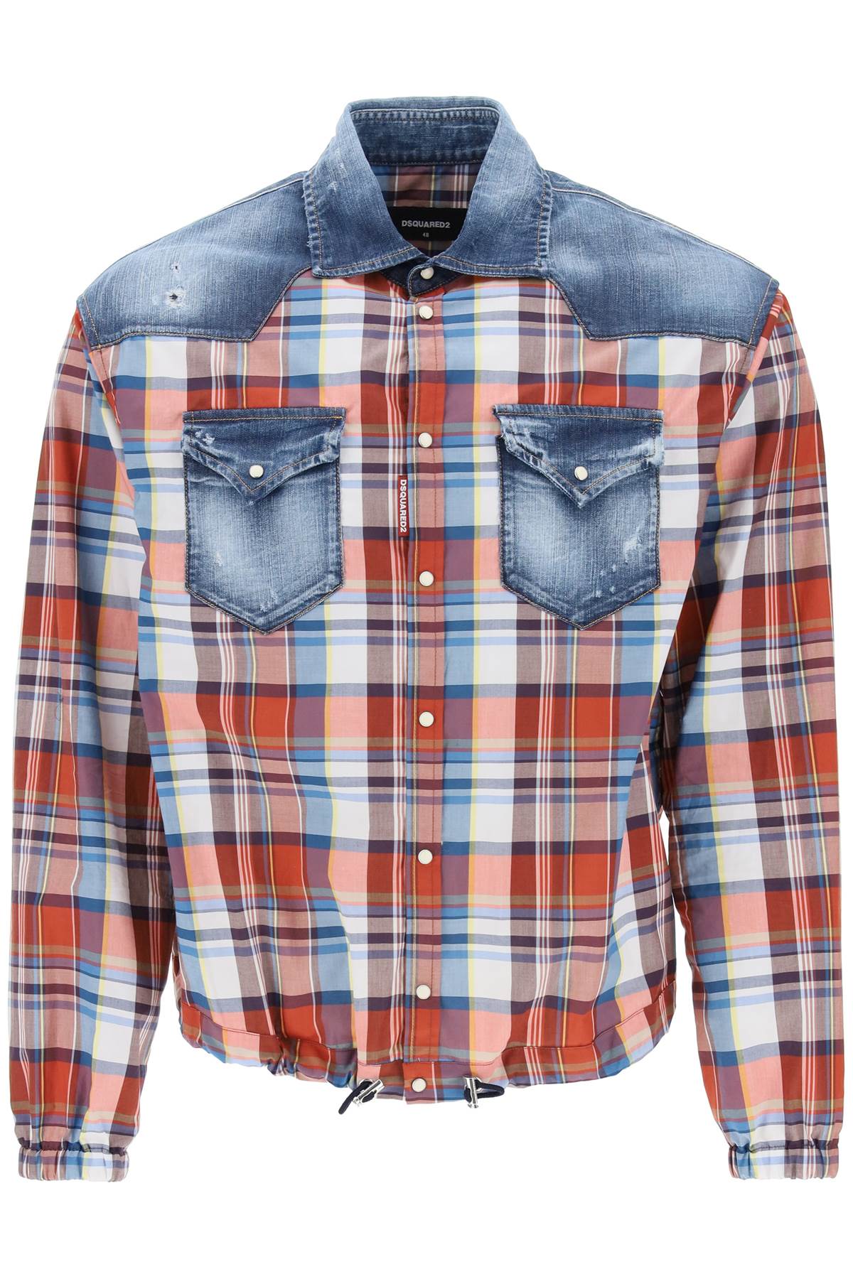 Shop Dsquared2 Plaid Western Shirt With Denim Inserts In Mix Colours (red)