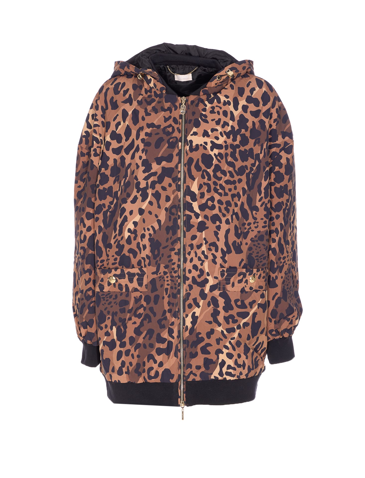 Liu •jo Leopard-print Hooded Jacket In Brown