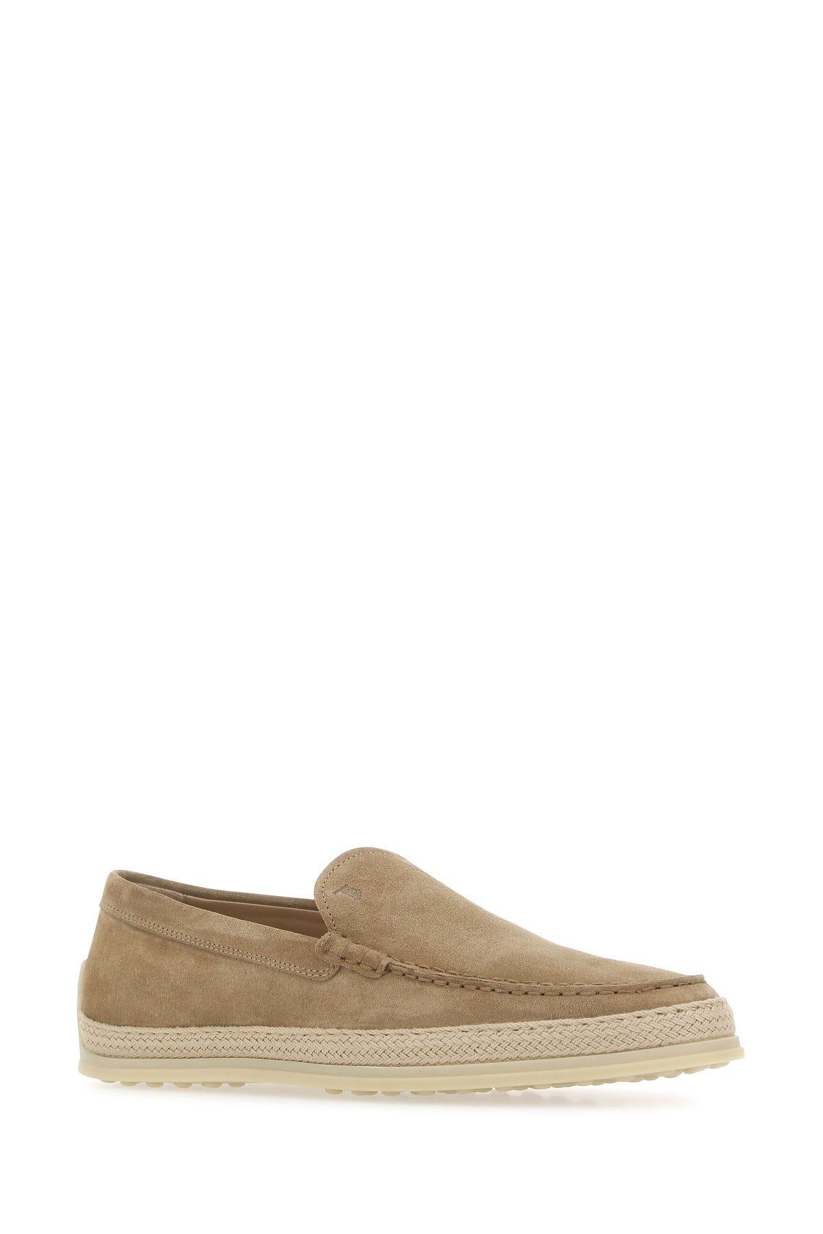 Shop Tod's Beige Suede Loafers