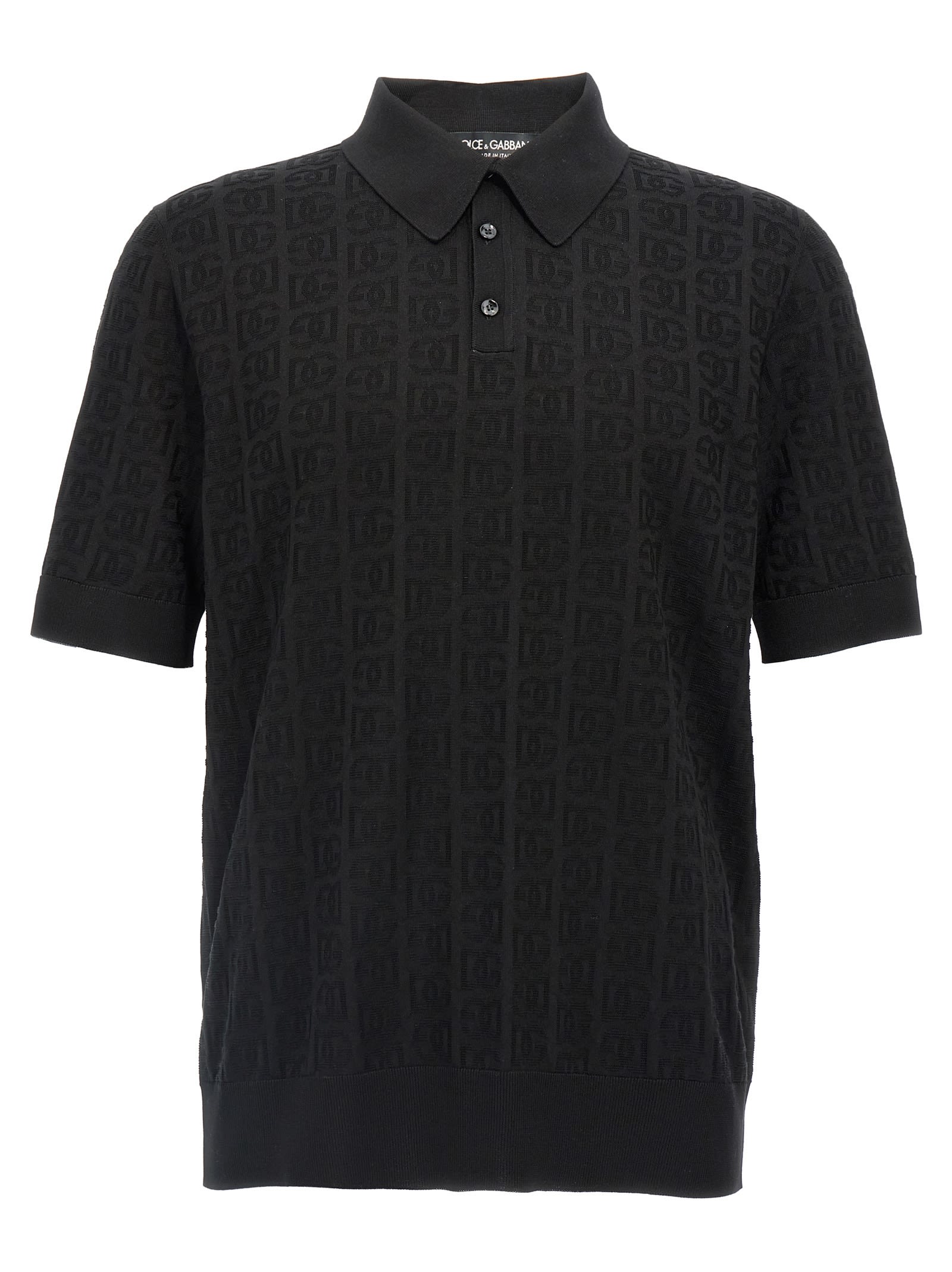 Shop Dolce & Gabbana Jacquard Logo Polo Shirt In Black