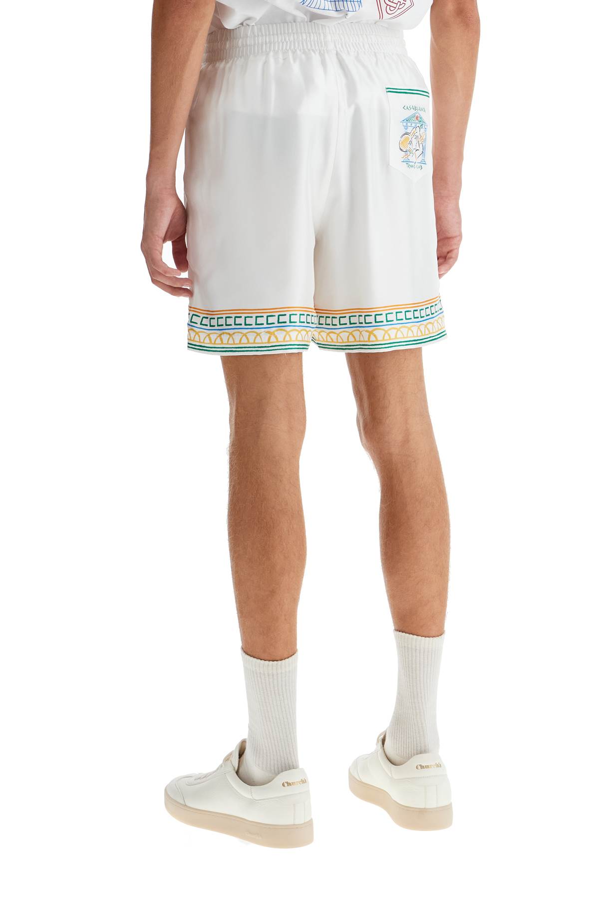 Shop Casablanca Silk Bermuda Shorts Crayon Temple In Crayon Temple Tennis Club (white)