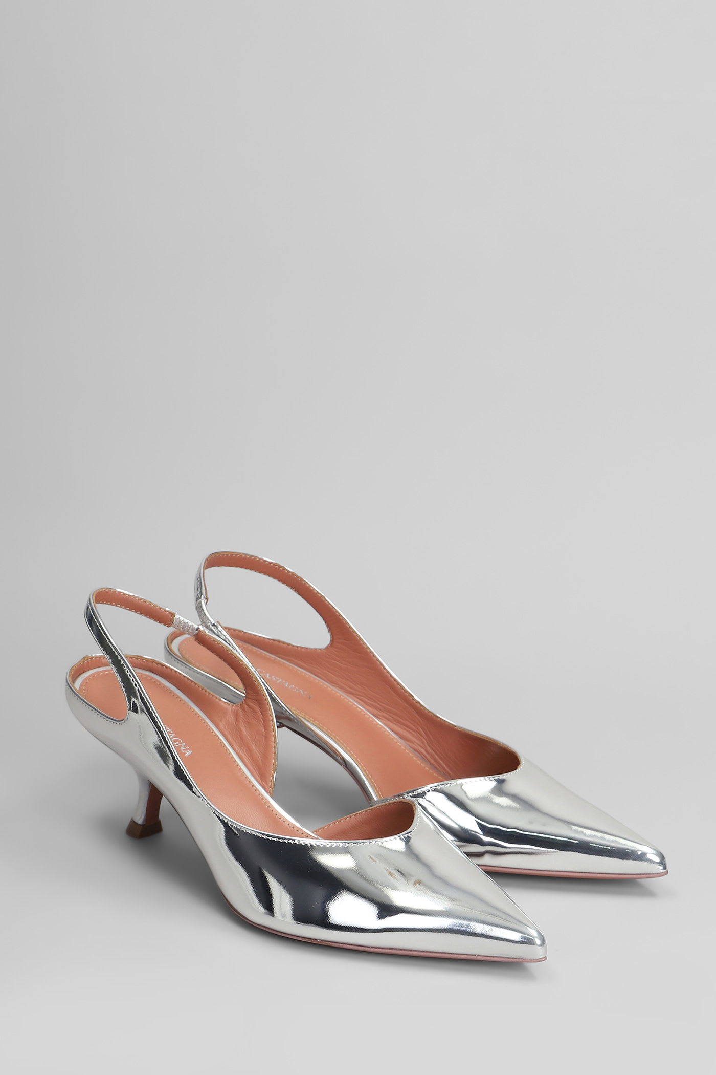 Aldo Castagna Silver Mirror Reflex Leather Mikaela Slingback In Silver