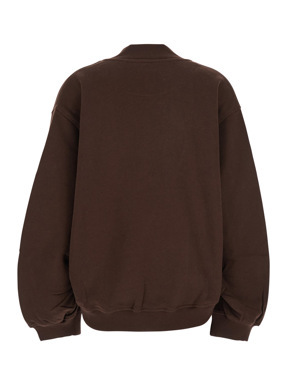 Attico Brown Cropped Sweatshirt With V Neck And Logo Lettering On The Front In Cotton Woman In Brown