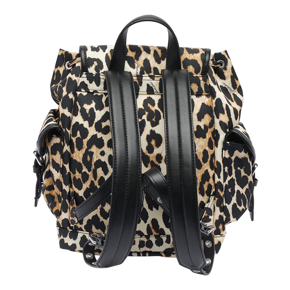Ganni Magnetic Buckle Backpack Leopard Print In Multicolour