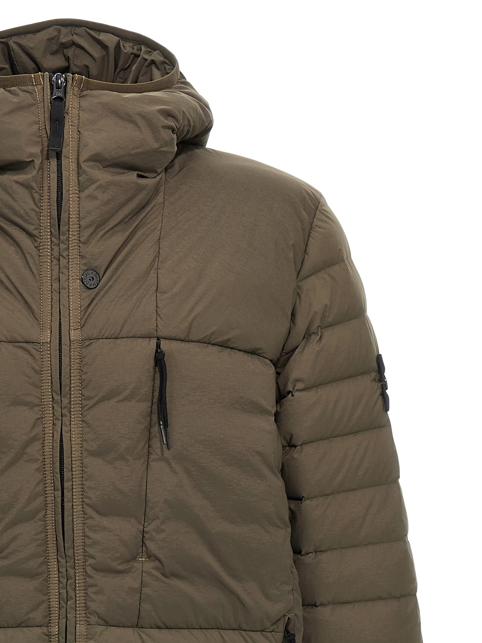Stone Island Drawstring Hooded Quilted Side Zip Jacket In Green