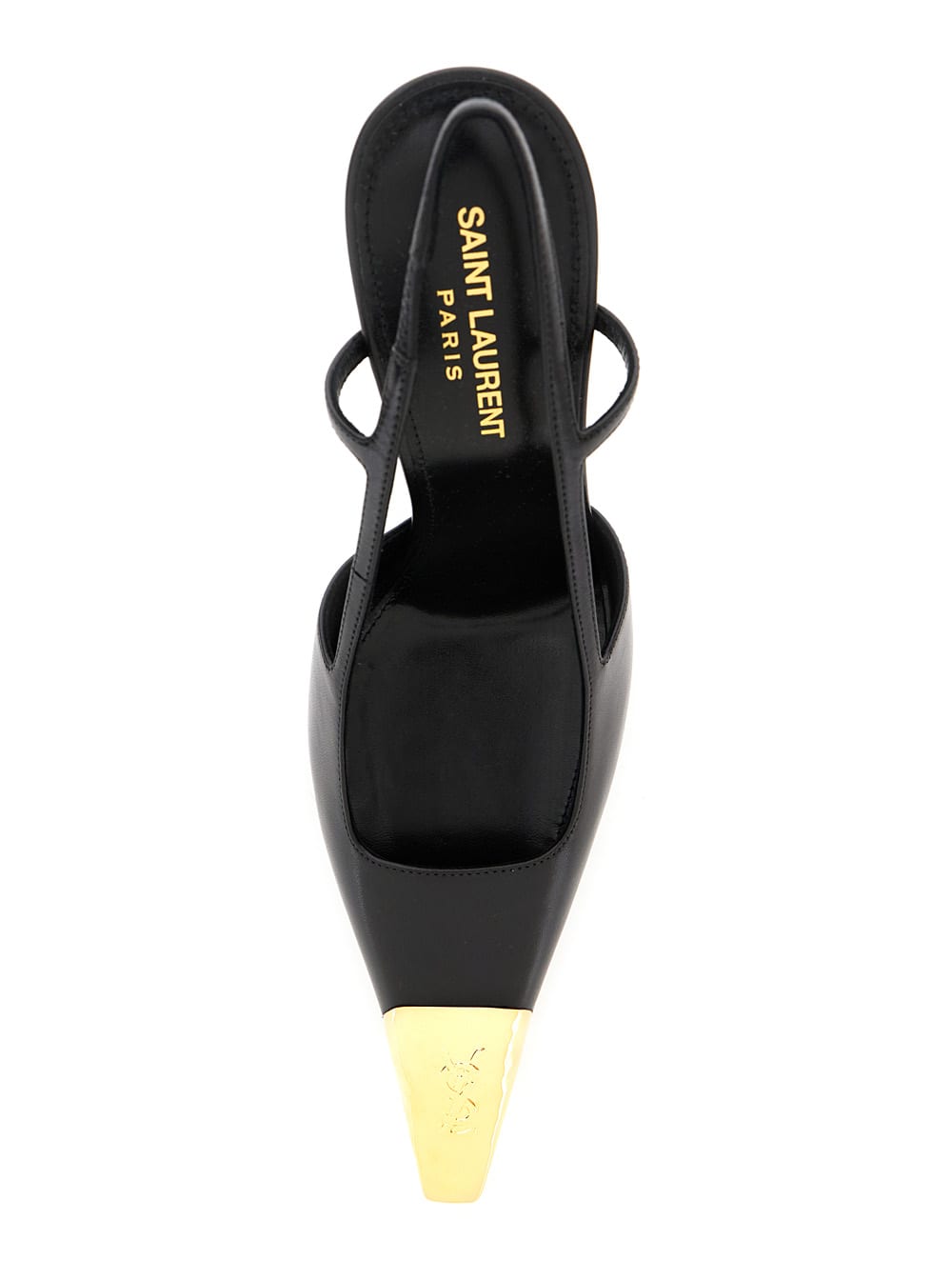 Shop Saint Laurent Jeanne Black Slingback Pumps With Contrasting Toe In Smooth Leather Woman