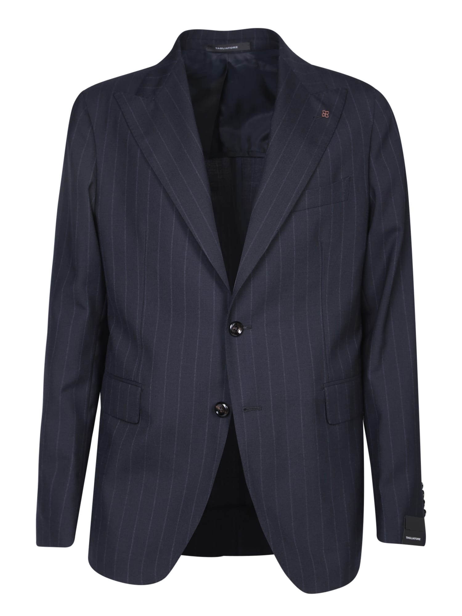 Shop Tagliatore Striped Blue Tailored Suit In Grey