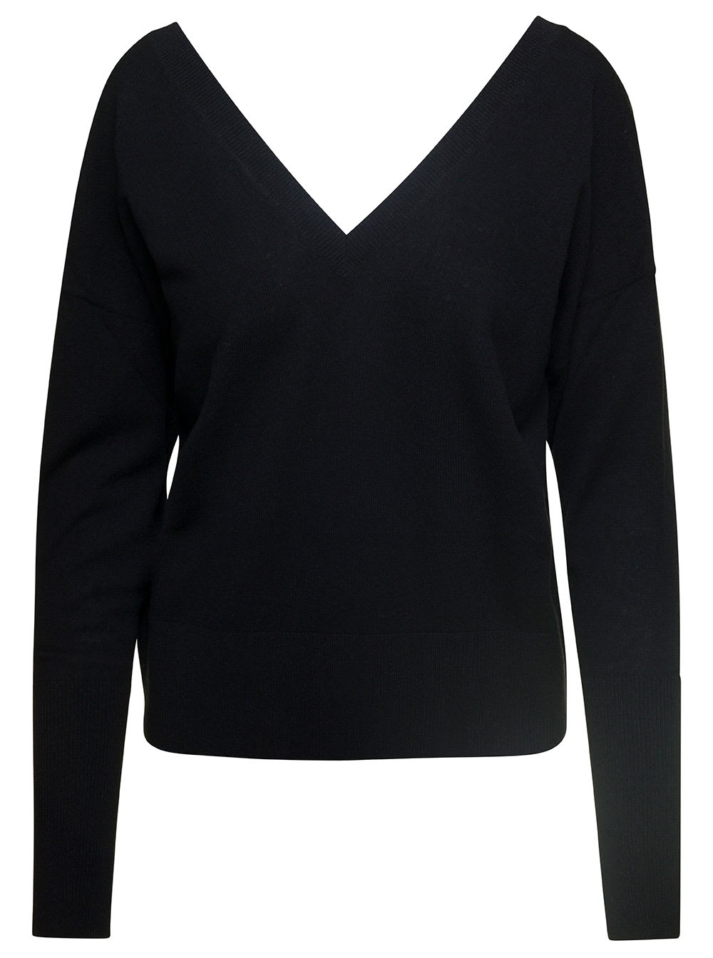 FEDERICA TOSI BLACK V NECK SWEATER IN WOOL AND CASHMERE WOMAN