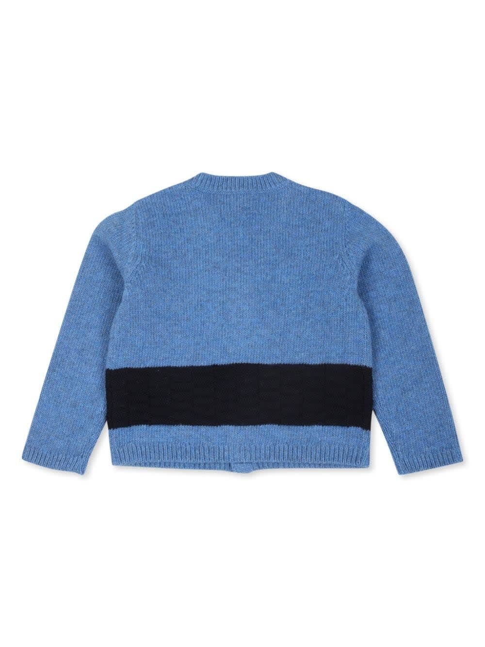 GUCCI BLUE WOOL CARDIGAN WITH EMBROIDERY 