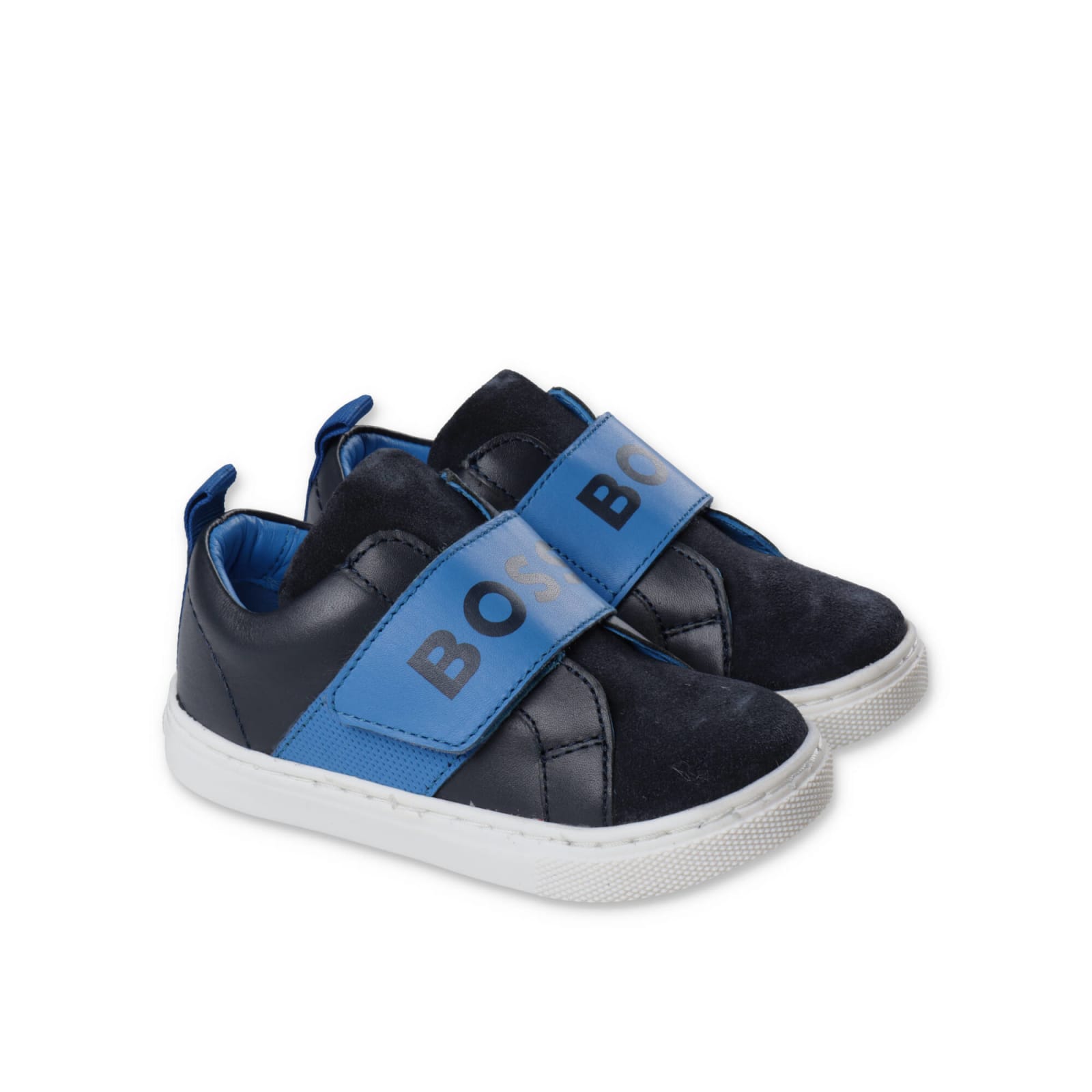 Hugo Boss Kids'  Sneakers Blu Navy In Pelle Bambino