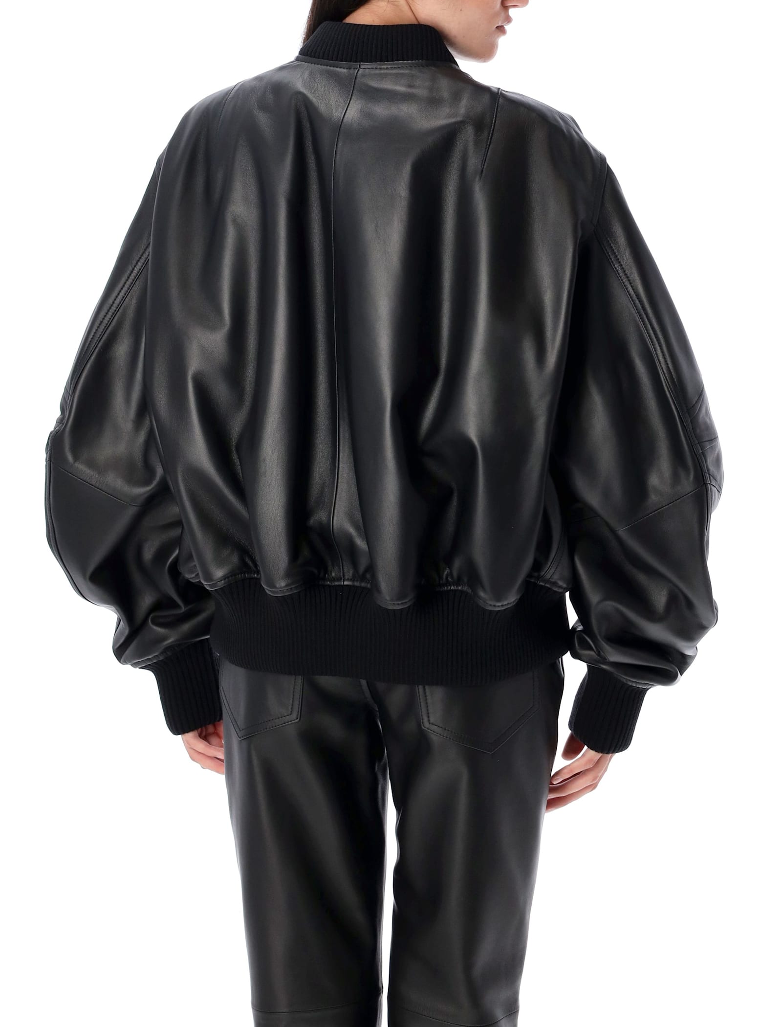 Attico Anja Leather Bomber Jacket In Black