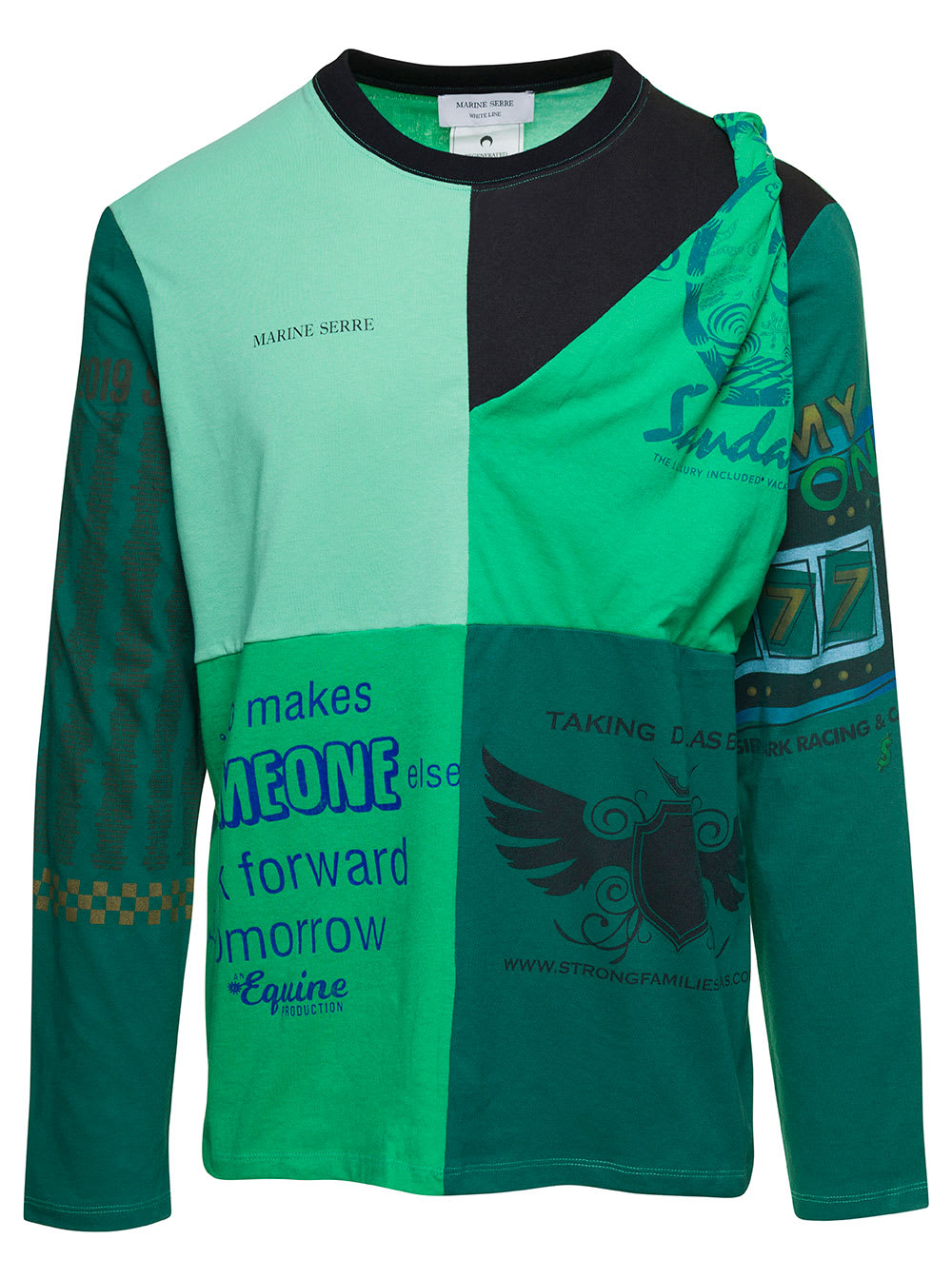 MARINE SERRE GREEN LONG SLEEVES T-SHIRT WITH REGENERATED PRINT IN COTTON MAN