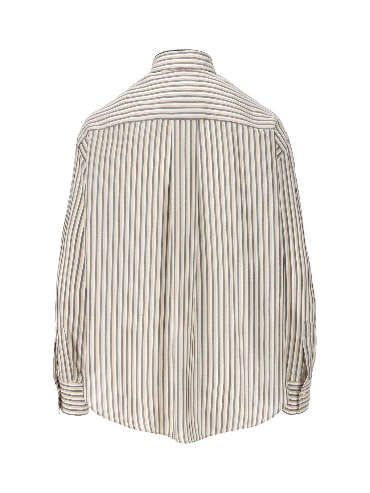Shop Brunello Cucinelli Stripe Detailed Button-up Shirt In White/neutrals