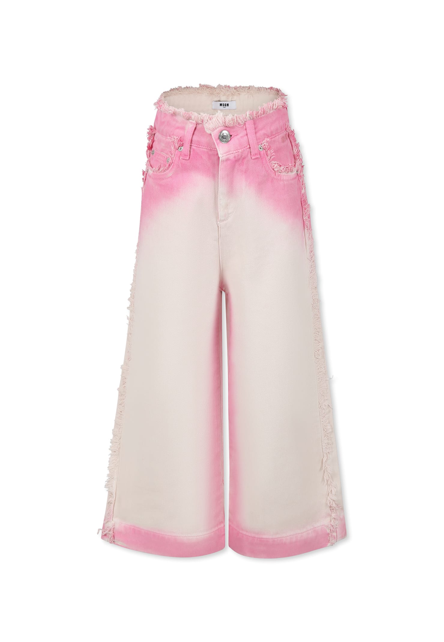 Msgm Pink Jeans For Girl With Logo In Ivory