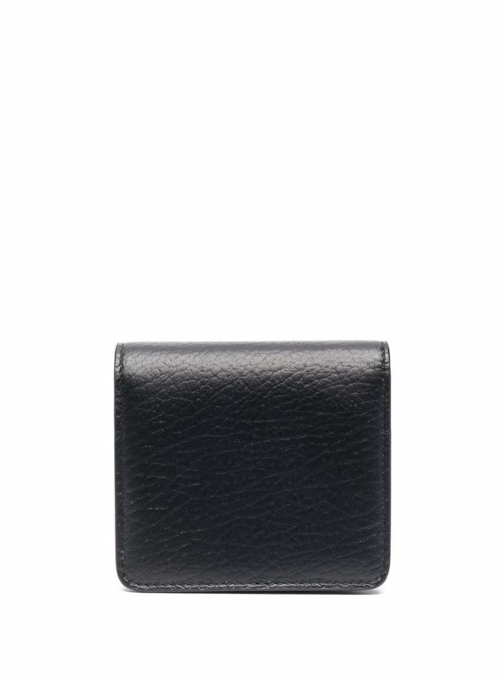 Shop Maison Margiela Black Wallet With Silver-tone Chain And Stitching Detail In Leather Woman