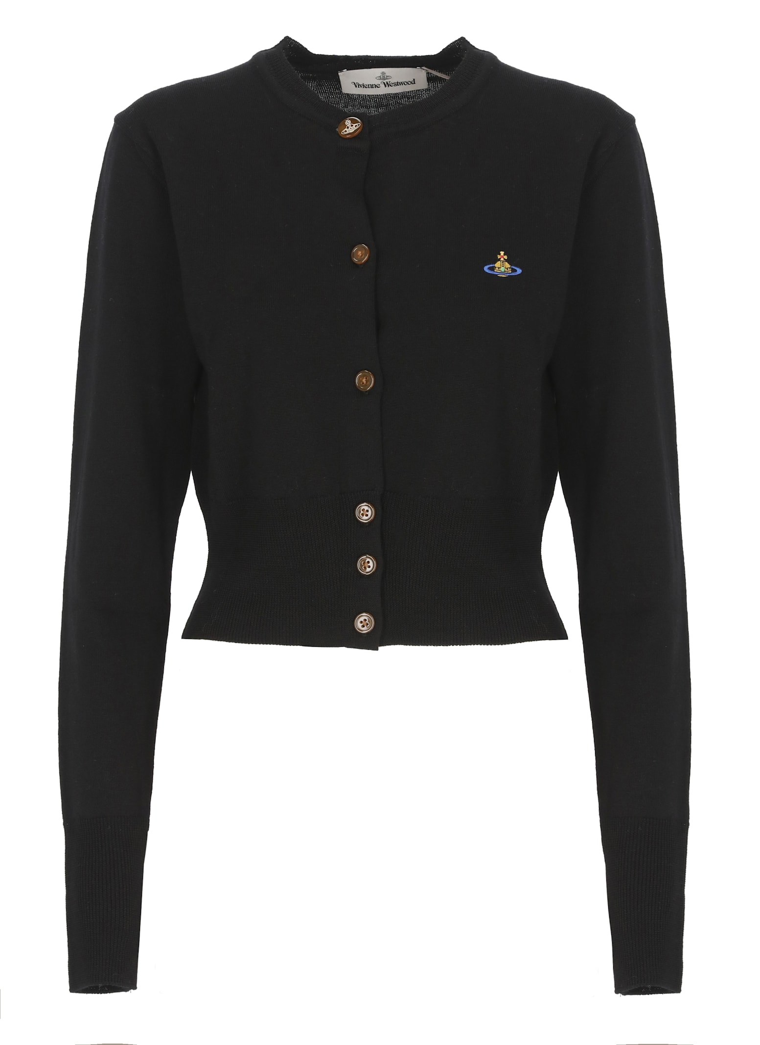 Vivienne Westwood Cropped Cardigan With Distinctive Buttons And Embroidered Emblem In Black