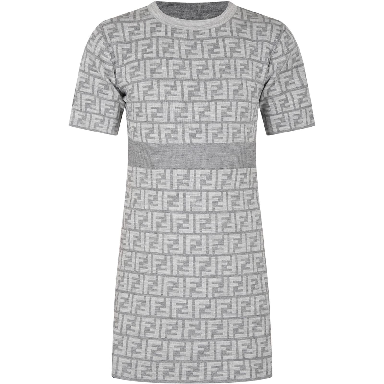 Fendi Kids' Grey Reversible Dress For Girl With Double F