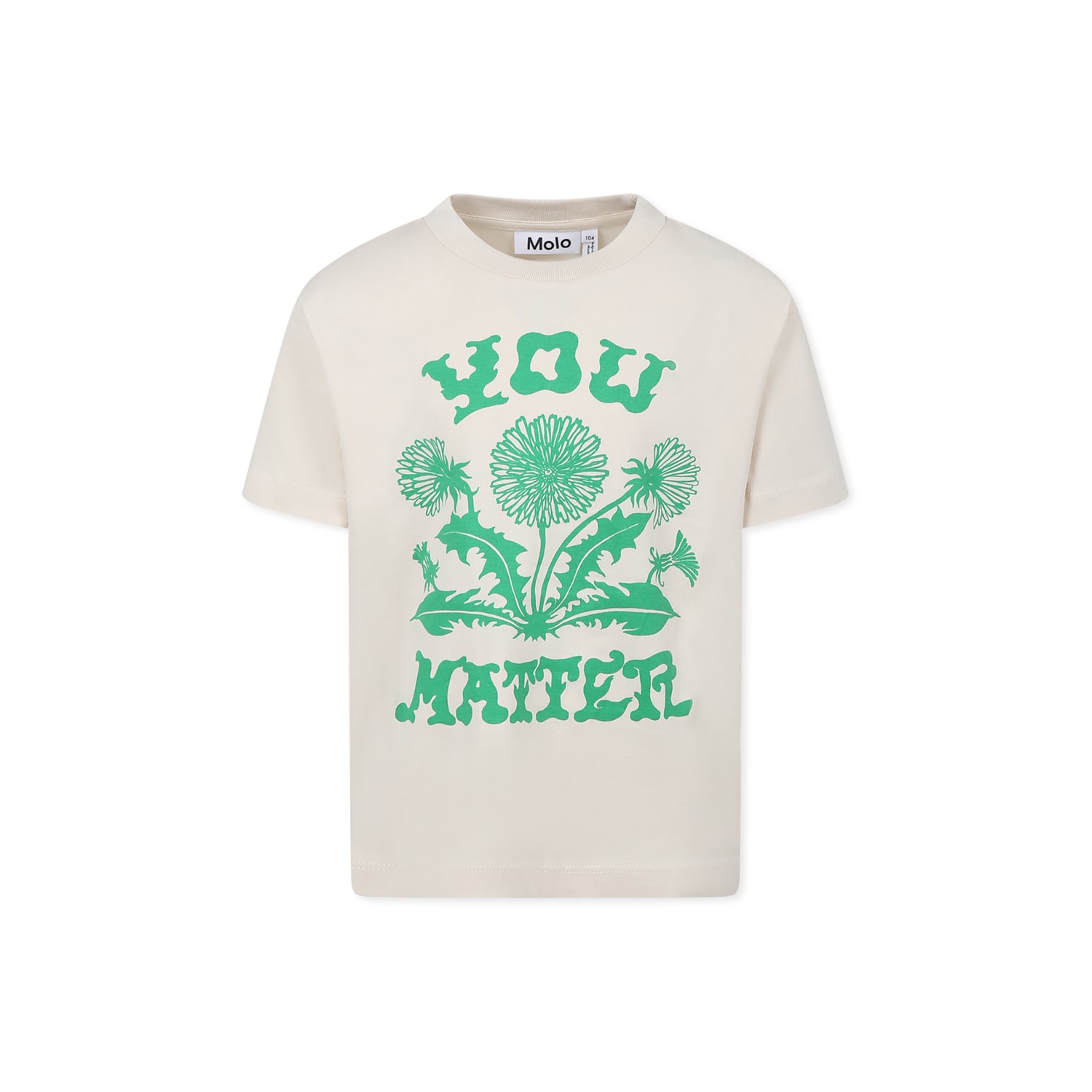 Molo Ivory T-shirt For Girl With Flower Print In Ivory