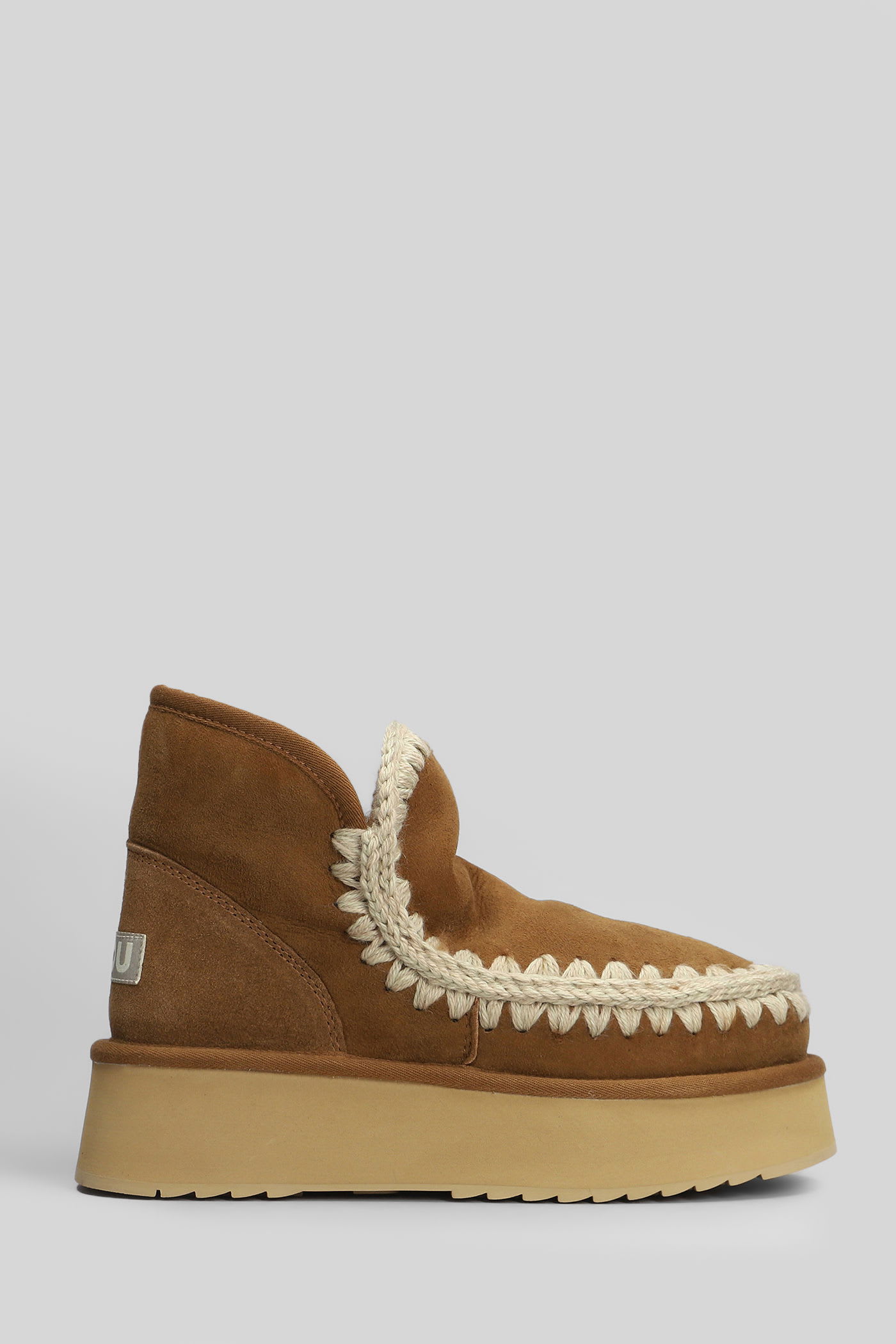 Mou Mini Eskimo Platform Ankle Boots Inside Wedge In Brown Suede