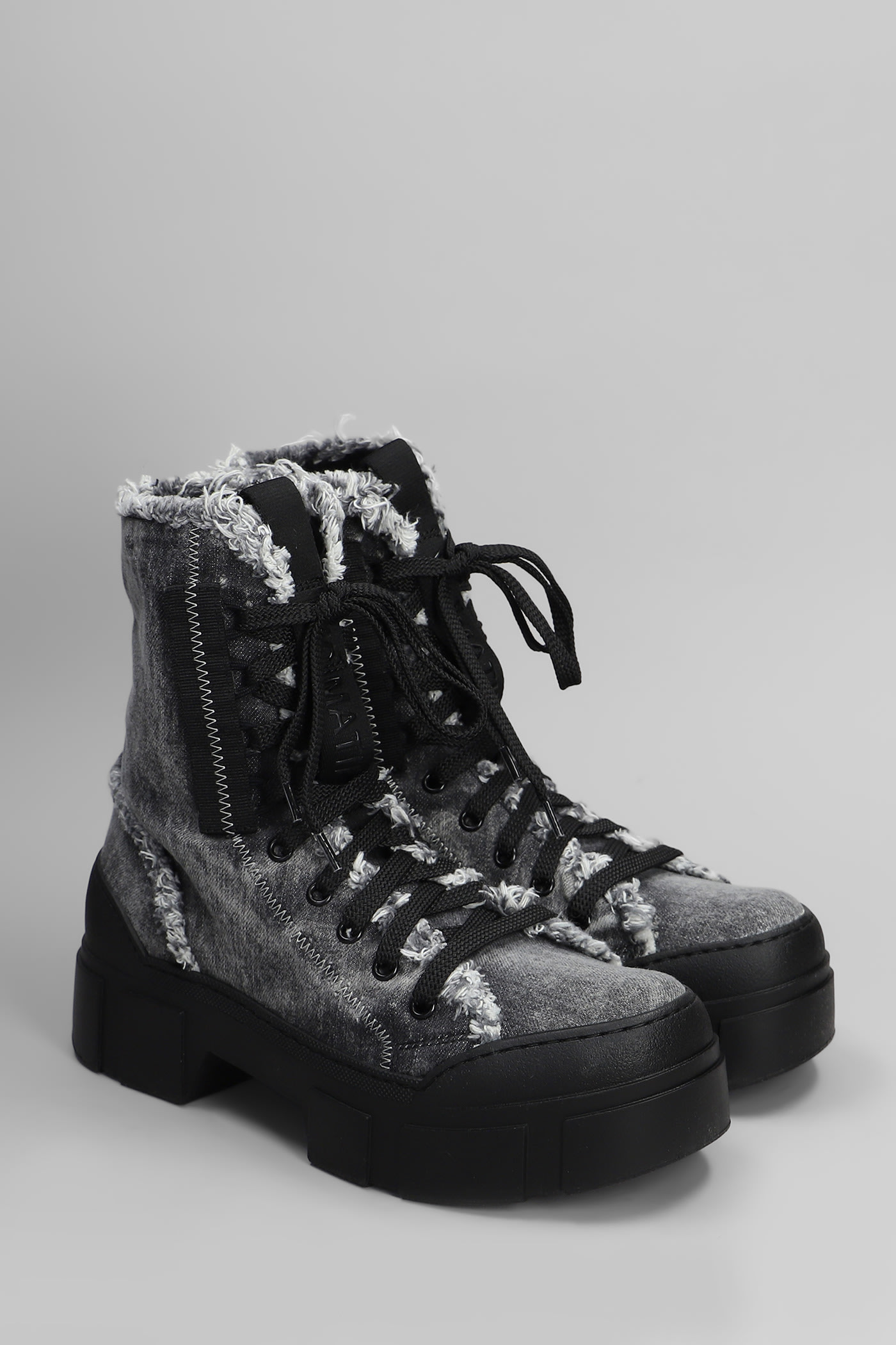 VIC MATIE DENIM 155 COMBAT BOOTS IN BLACK DENIM