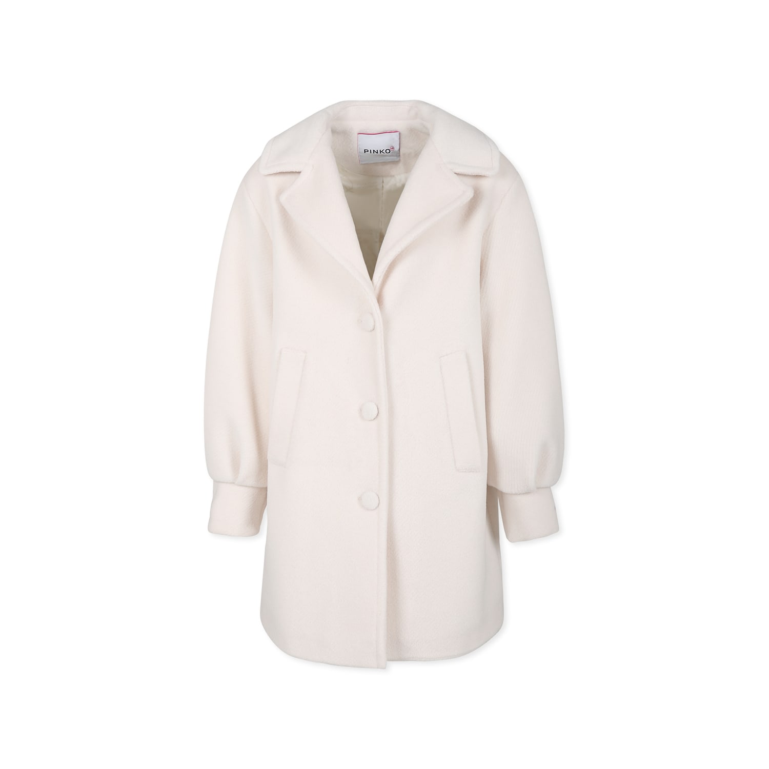 Pinko Ivory Coat For Girl With Logo In Ivory
