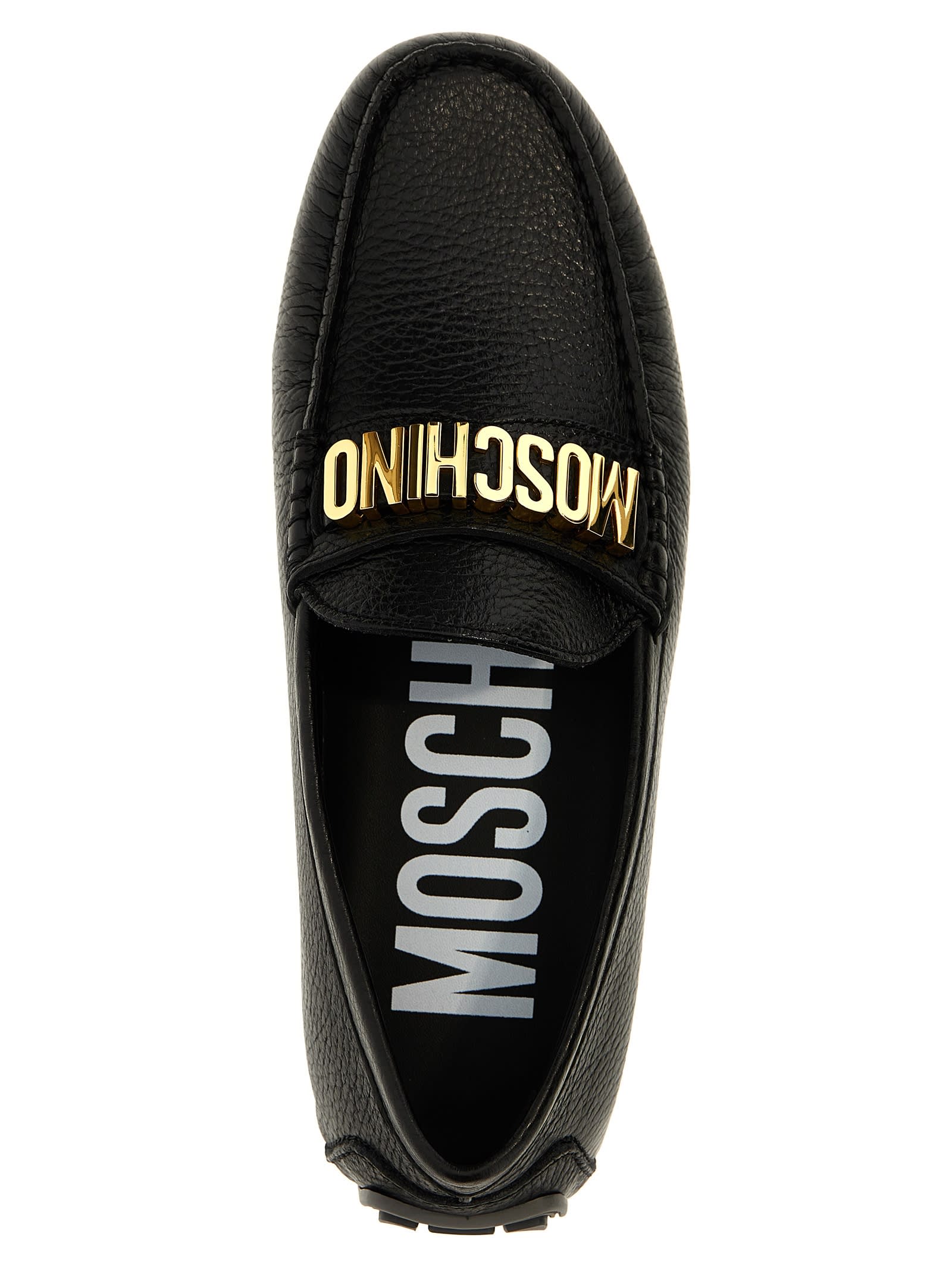 Shop Moschino Logo Loafers In Black