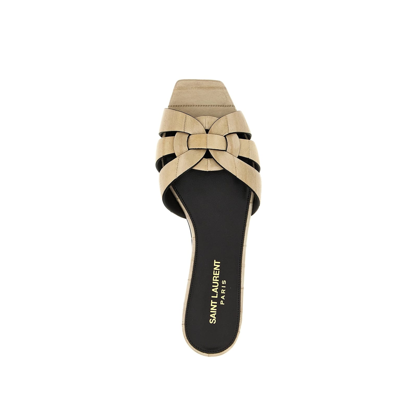 Shop Saint Laurent Tribute Eel Leather Flat Sandals In Beige