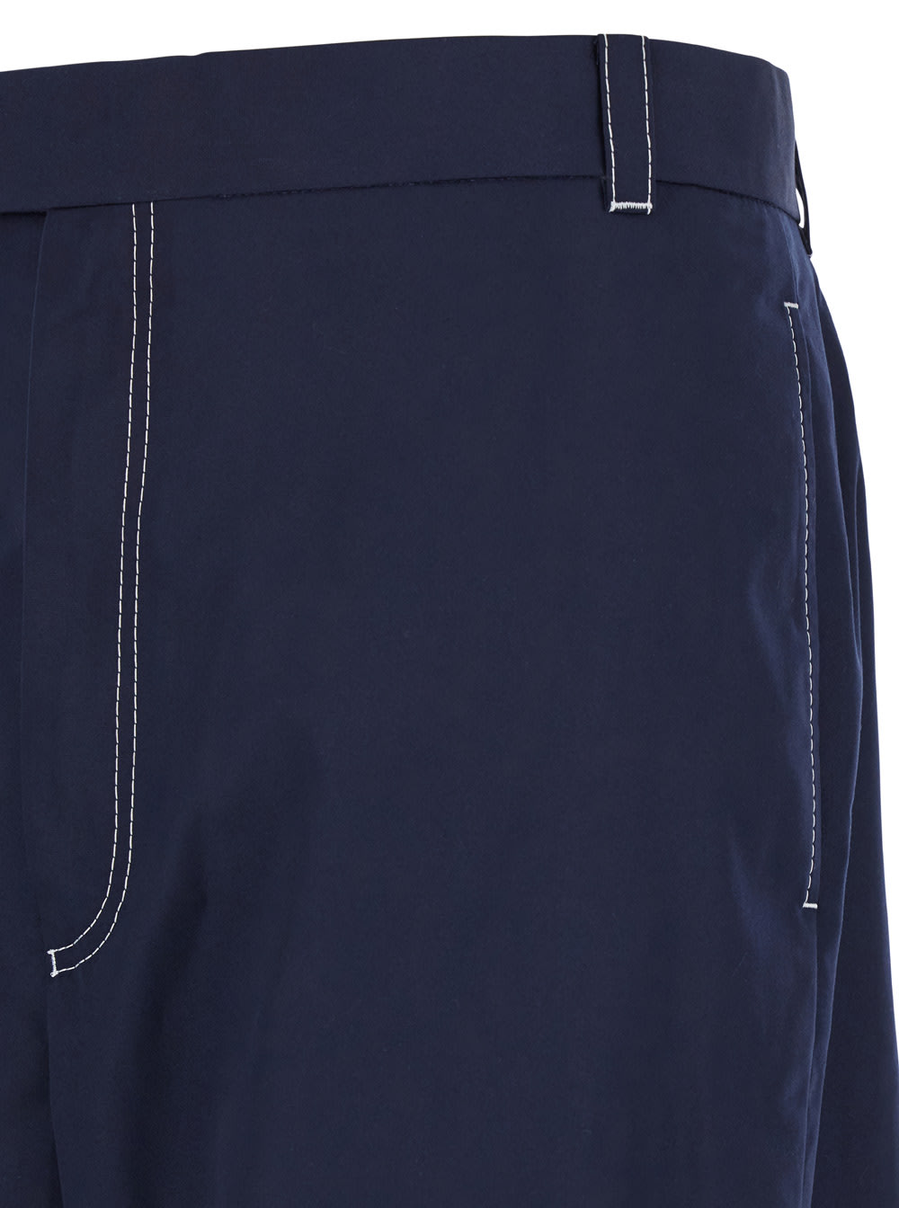 Shop Thom Browne Blue Straight Pants With Contrasting Stitching In Fabric Man