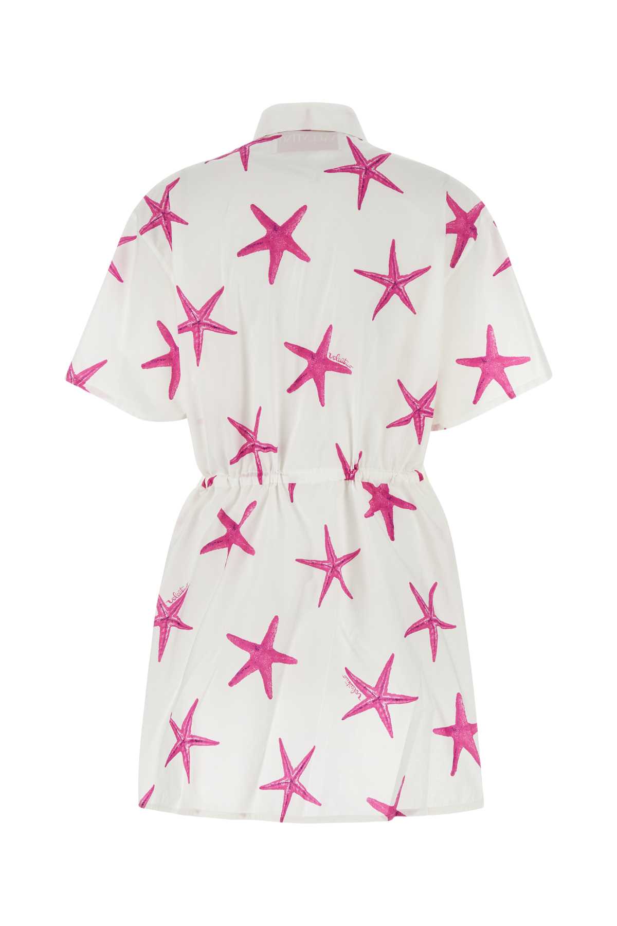 Shop Valentino Printed Poplin  Garavani Escape Mini Dress In Avoriopinkpp