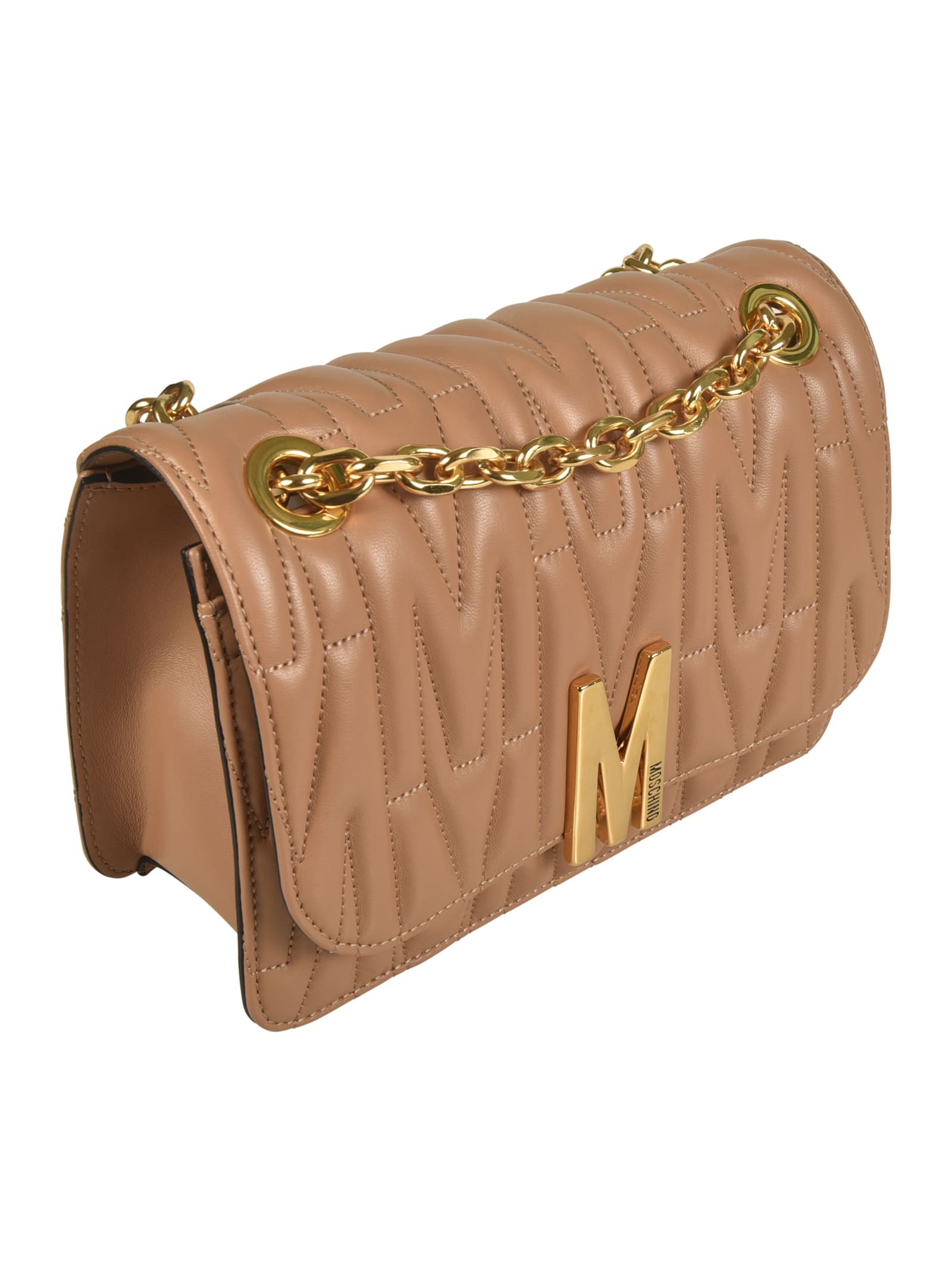 Shop Moschino Logo Quilted Shoulder Bag In Brown