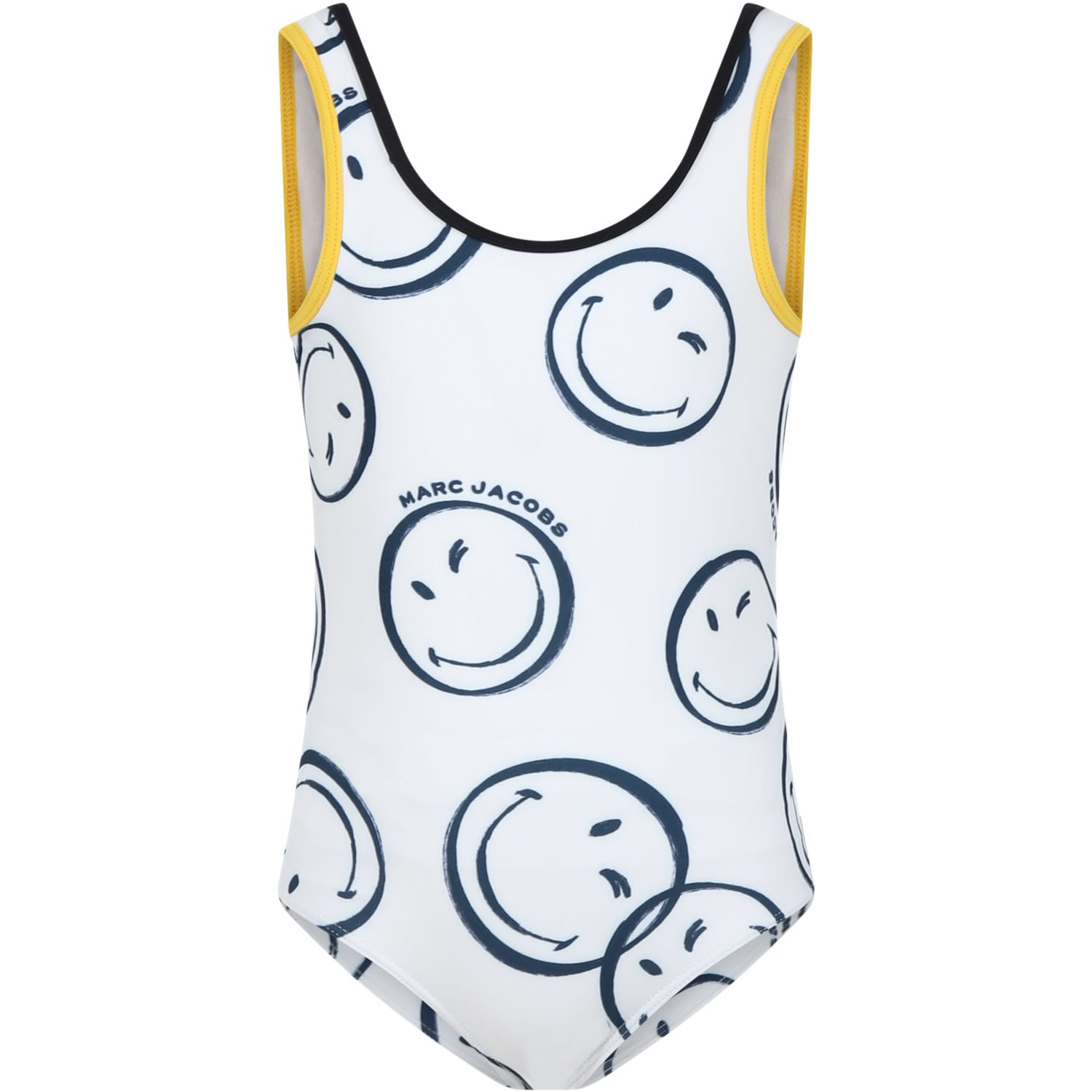 Little Marc Jacobs Kids' Ivory Swimsuit For Girl With All-over Smiley Face In White