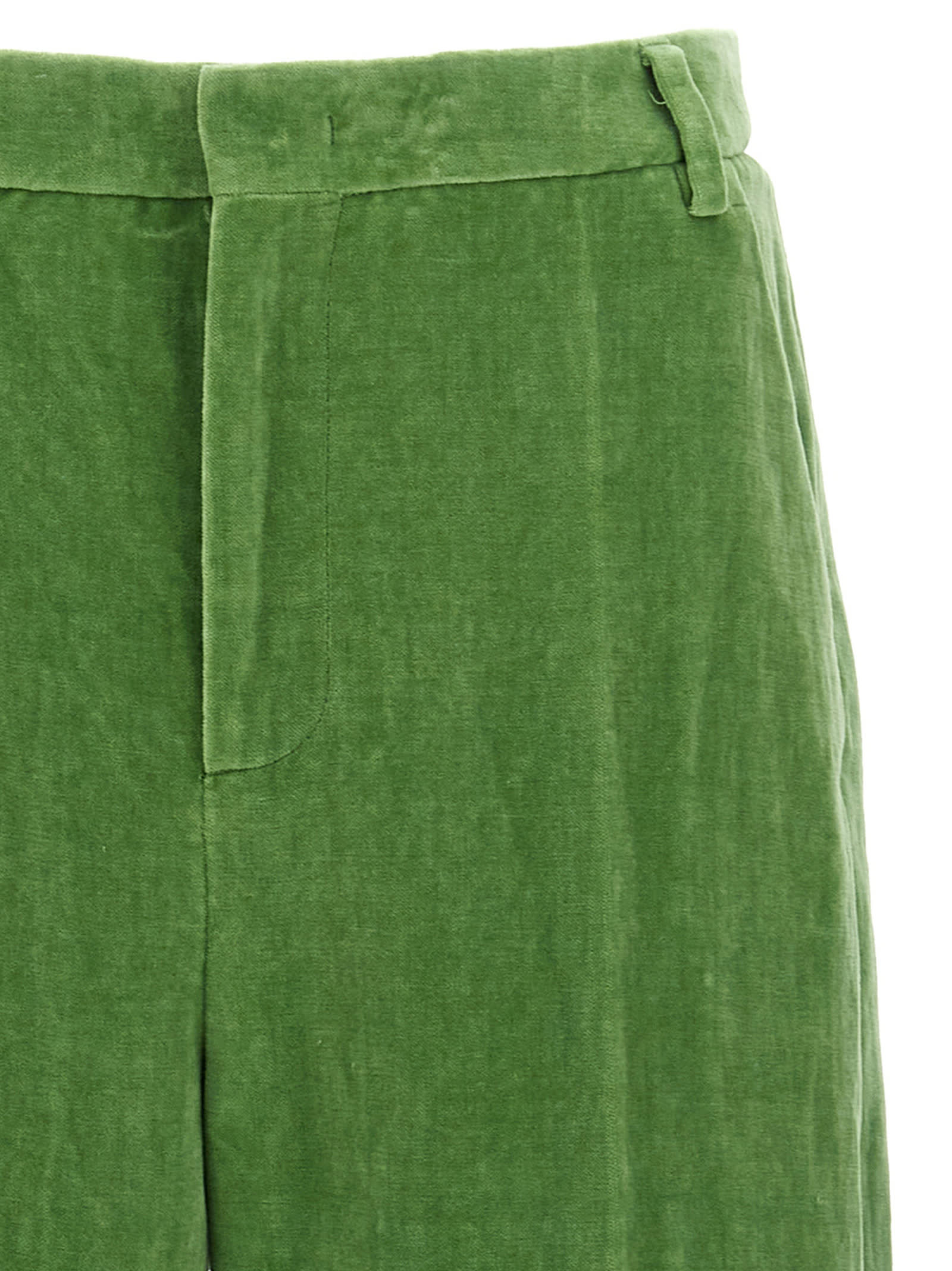 Valentino Garavani Velvet Trousers With Jacquard Hem In Green