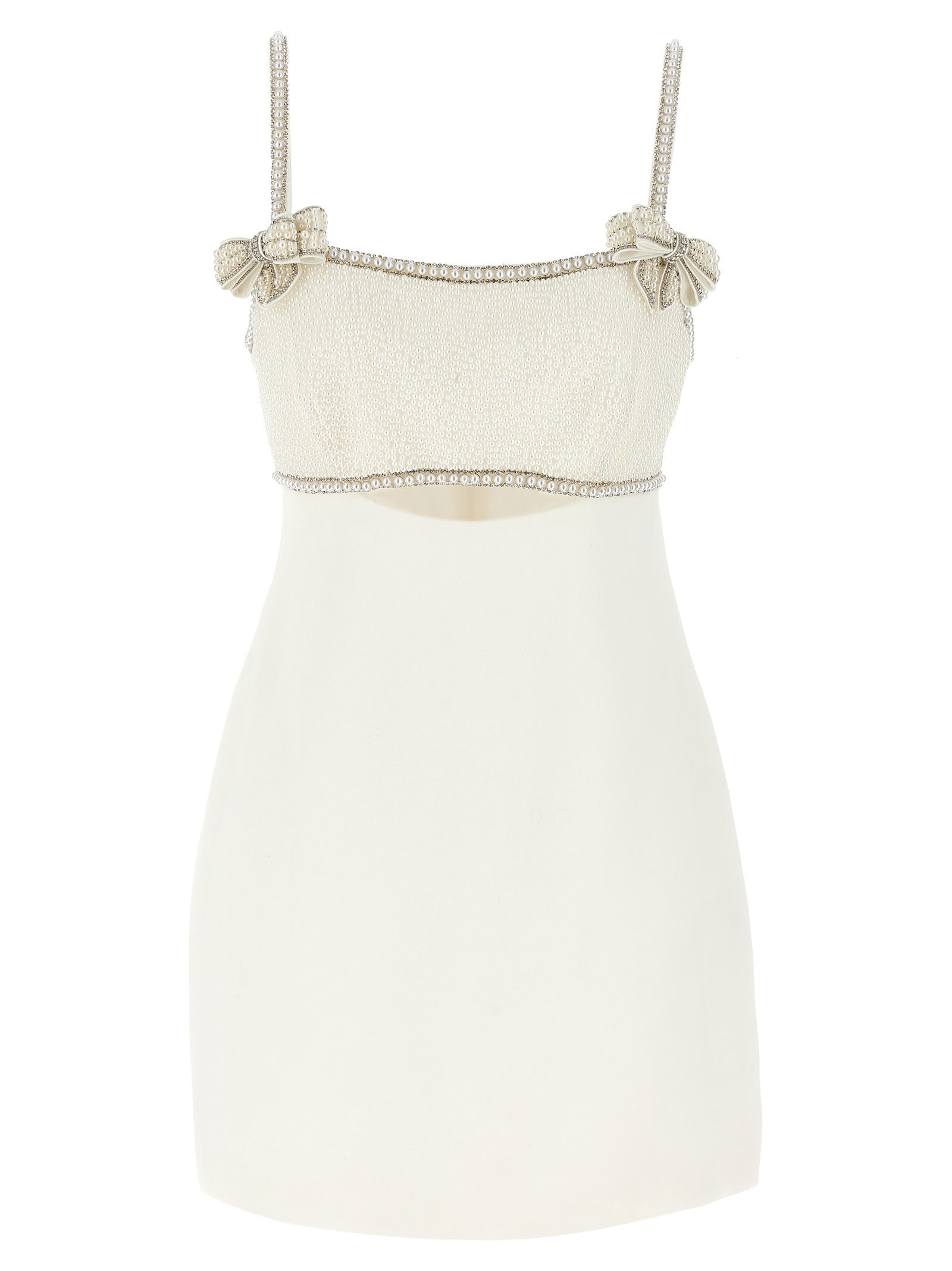 white Crêpe Pearl Bow Mini Dress