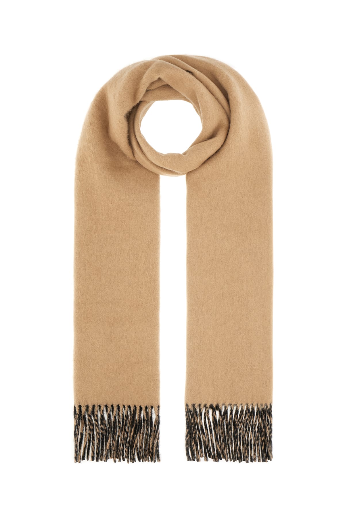 Shop Burberry Cappuccino Cashmere Reversible Scarf In Camel /black