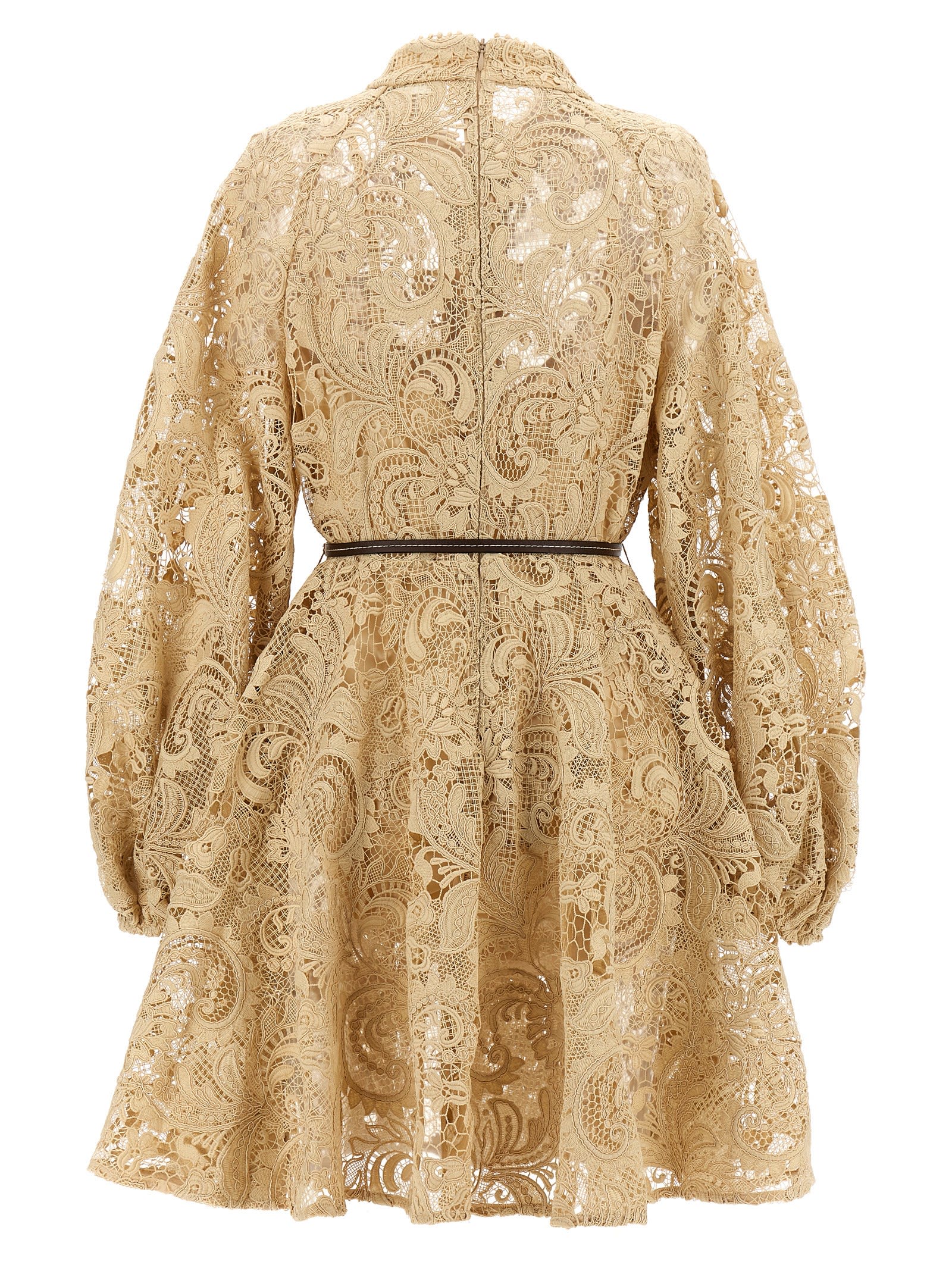 Shop Zimmermann Waverly Lace Mini Dress In Beige