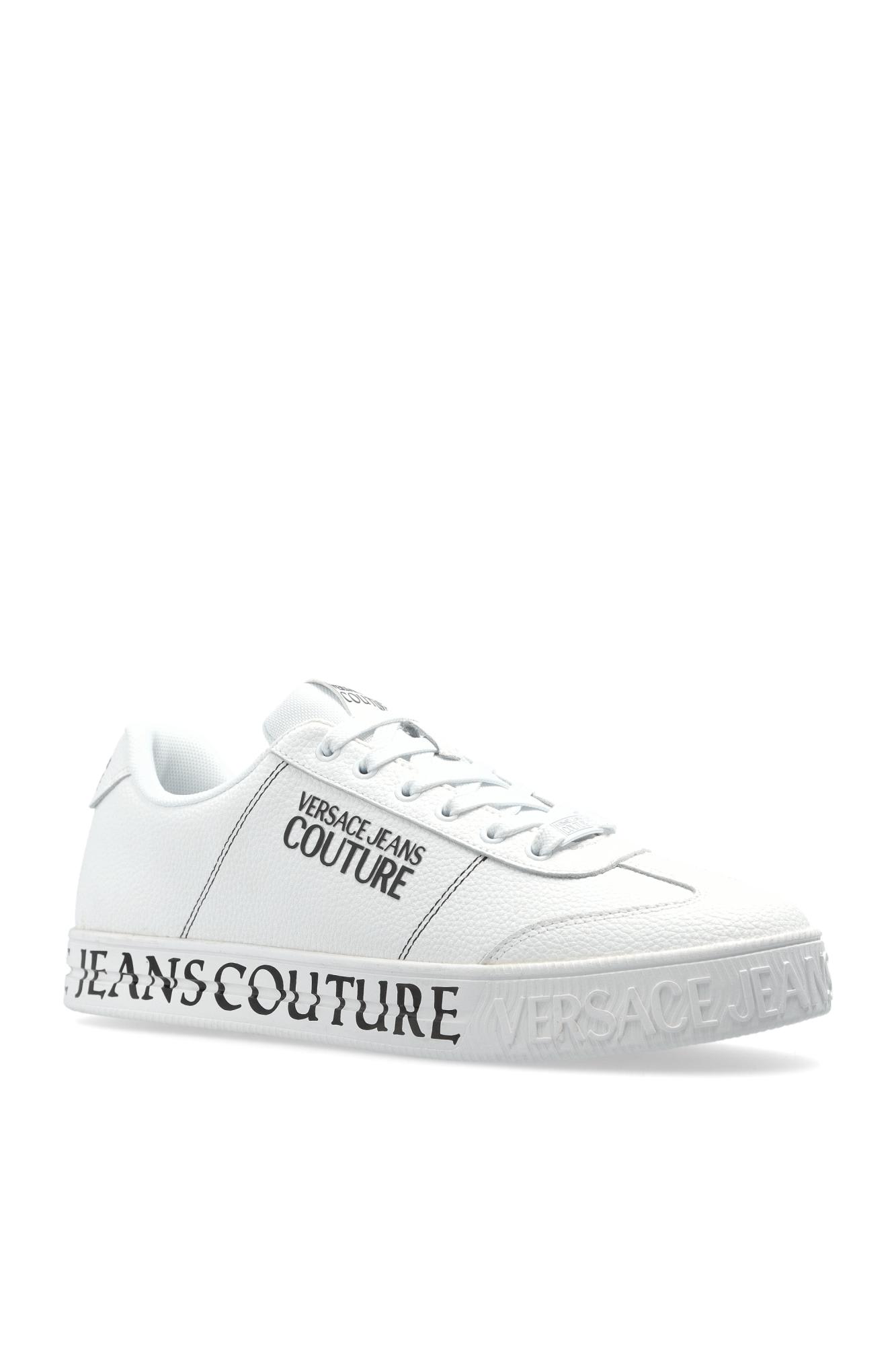 Versace Jeans Couture White Logo Leather Sneaker In Multi