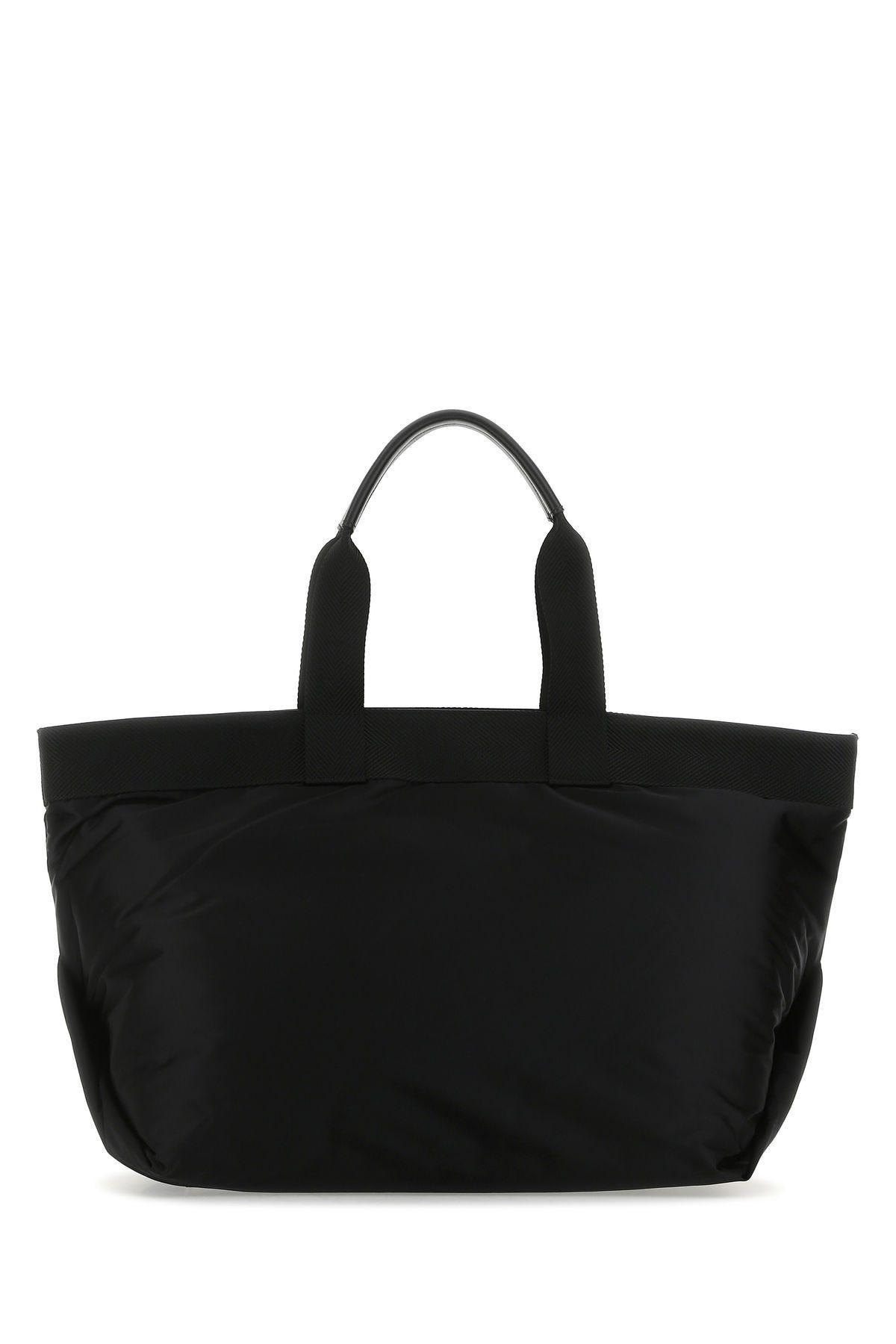 Shop Palm Angels Black Fabric Shopping Bag In Nero/bianco